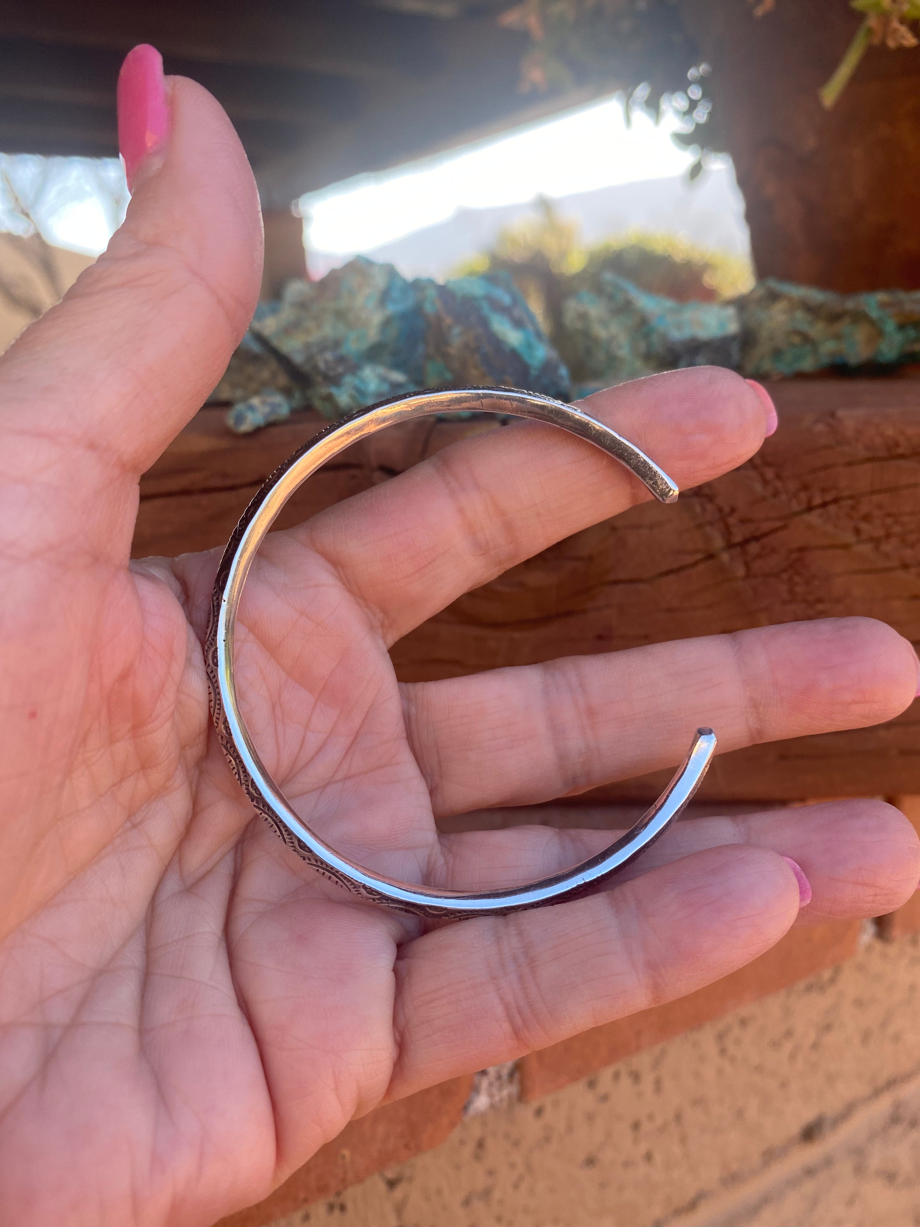 Handmade Sterling Silver Hand Stamped Dome Stacker Cuff