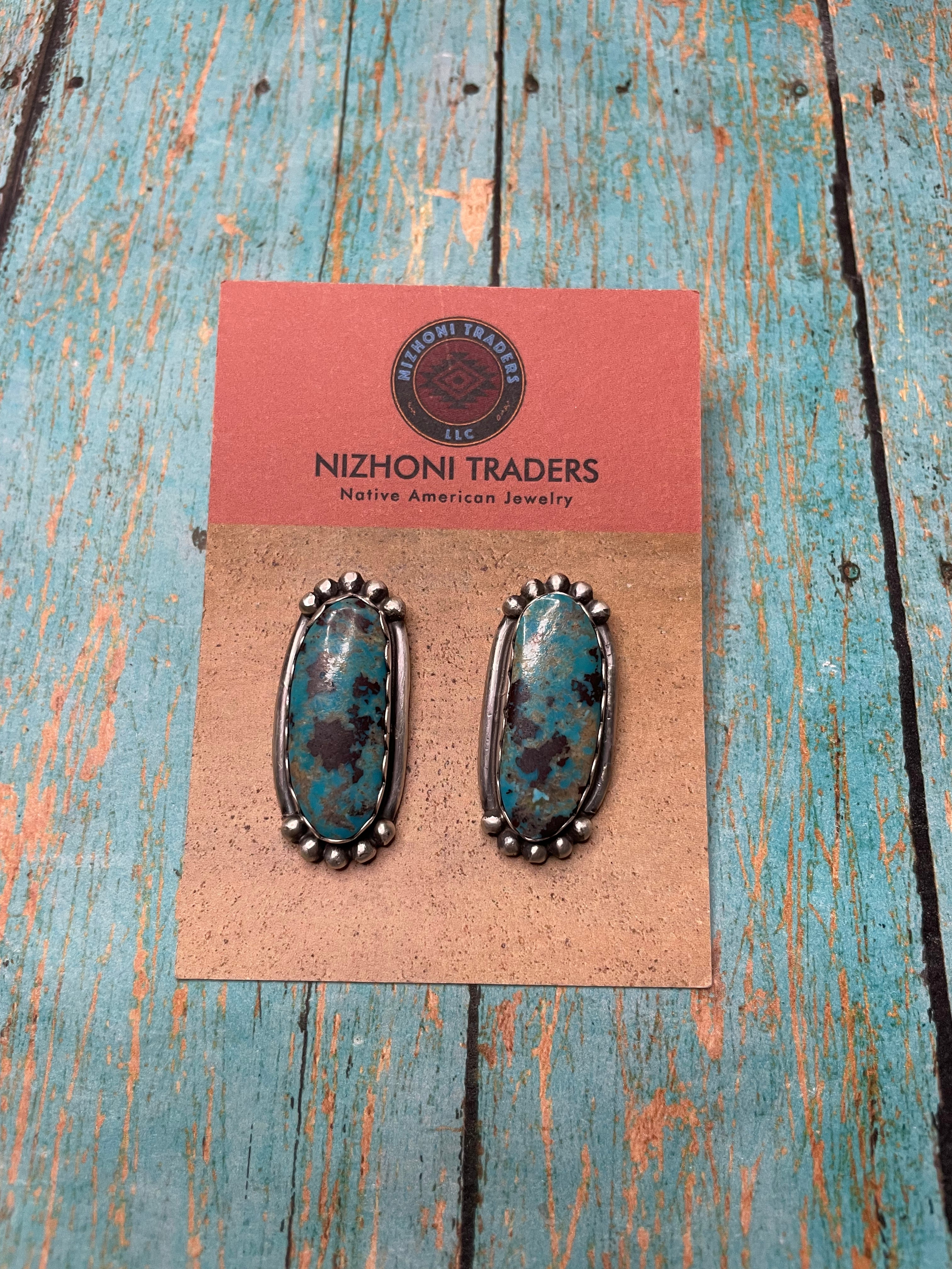 Navajo Turquoise And Sterling Silver Post Earrings