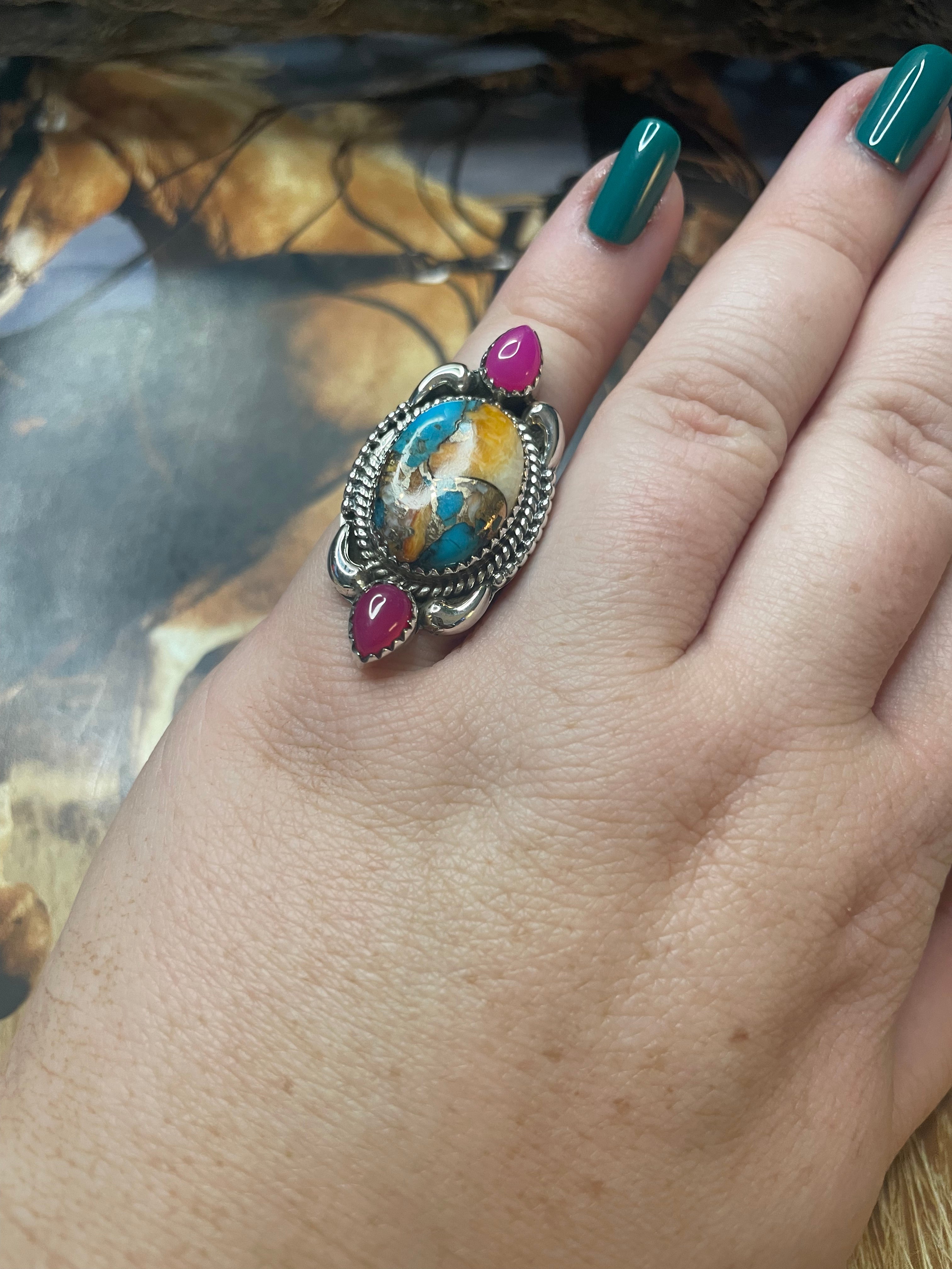 Handmade Spice & Pink Onyx Adjustable Ring