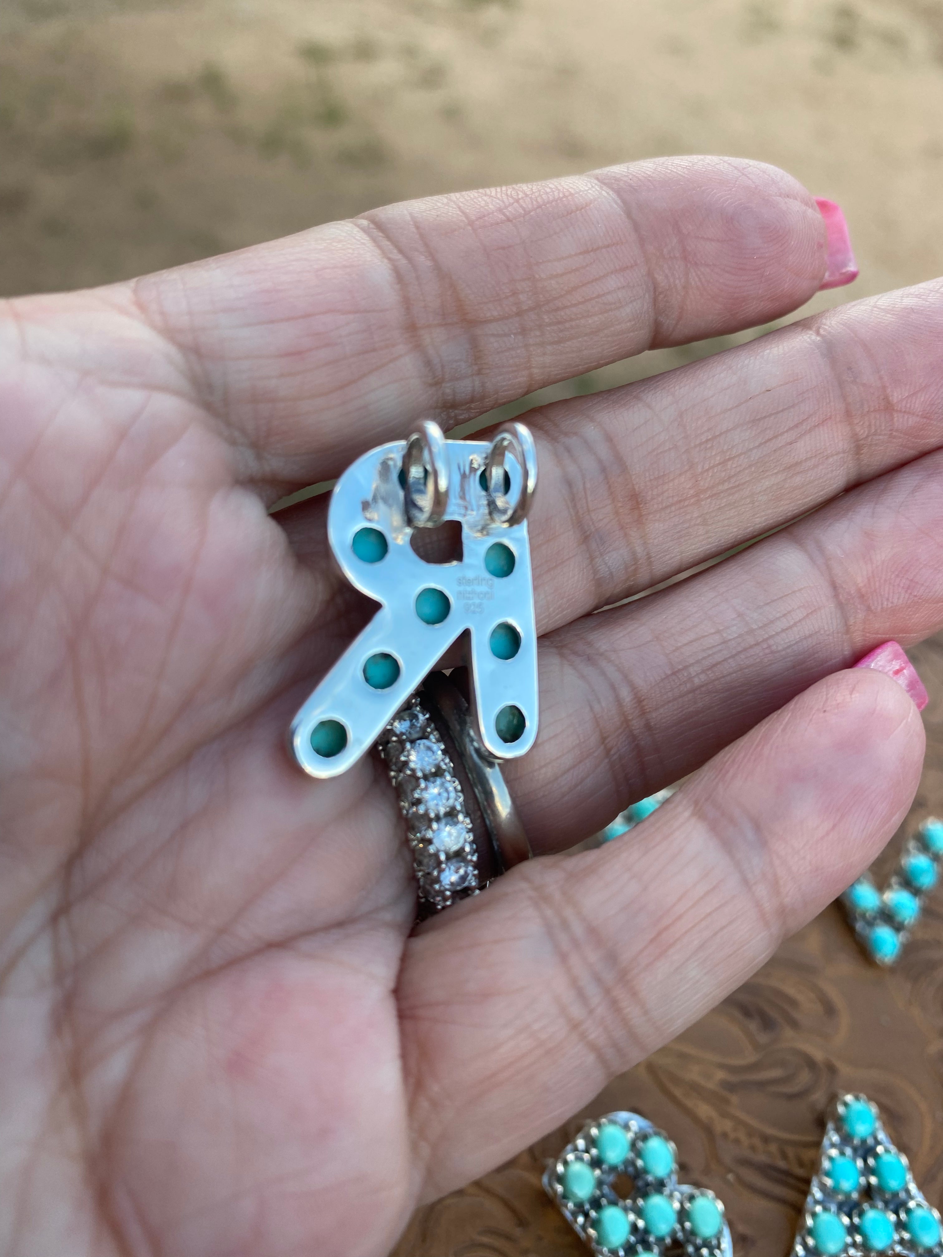 Natural Kingman Turquoise Sterling Silver Letter Necklace