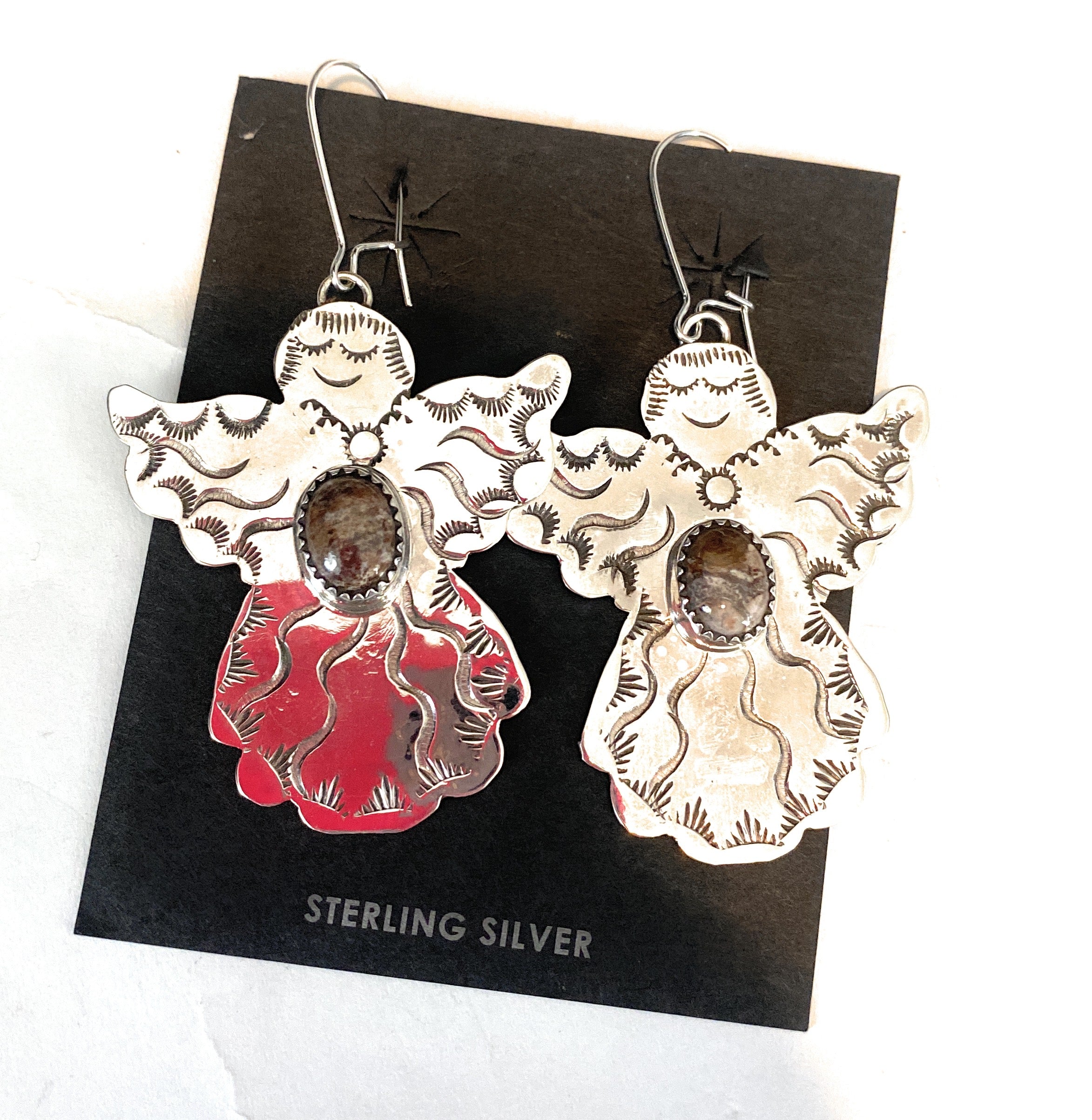 Navajo Jasper & Sterling Silver Angel Dangle Earrings