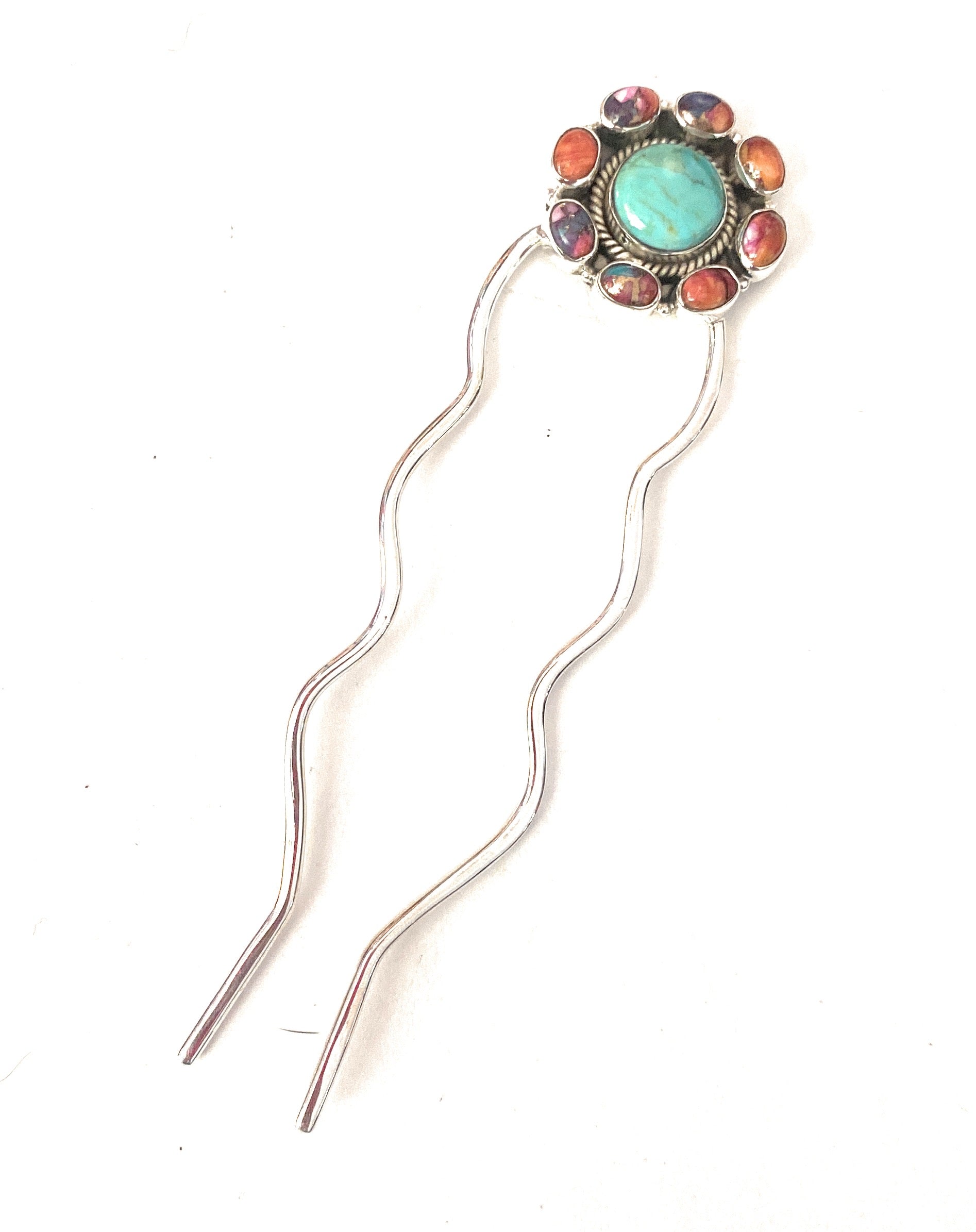 Handmade Multi Stone & Sterling Silver Hair Pin