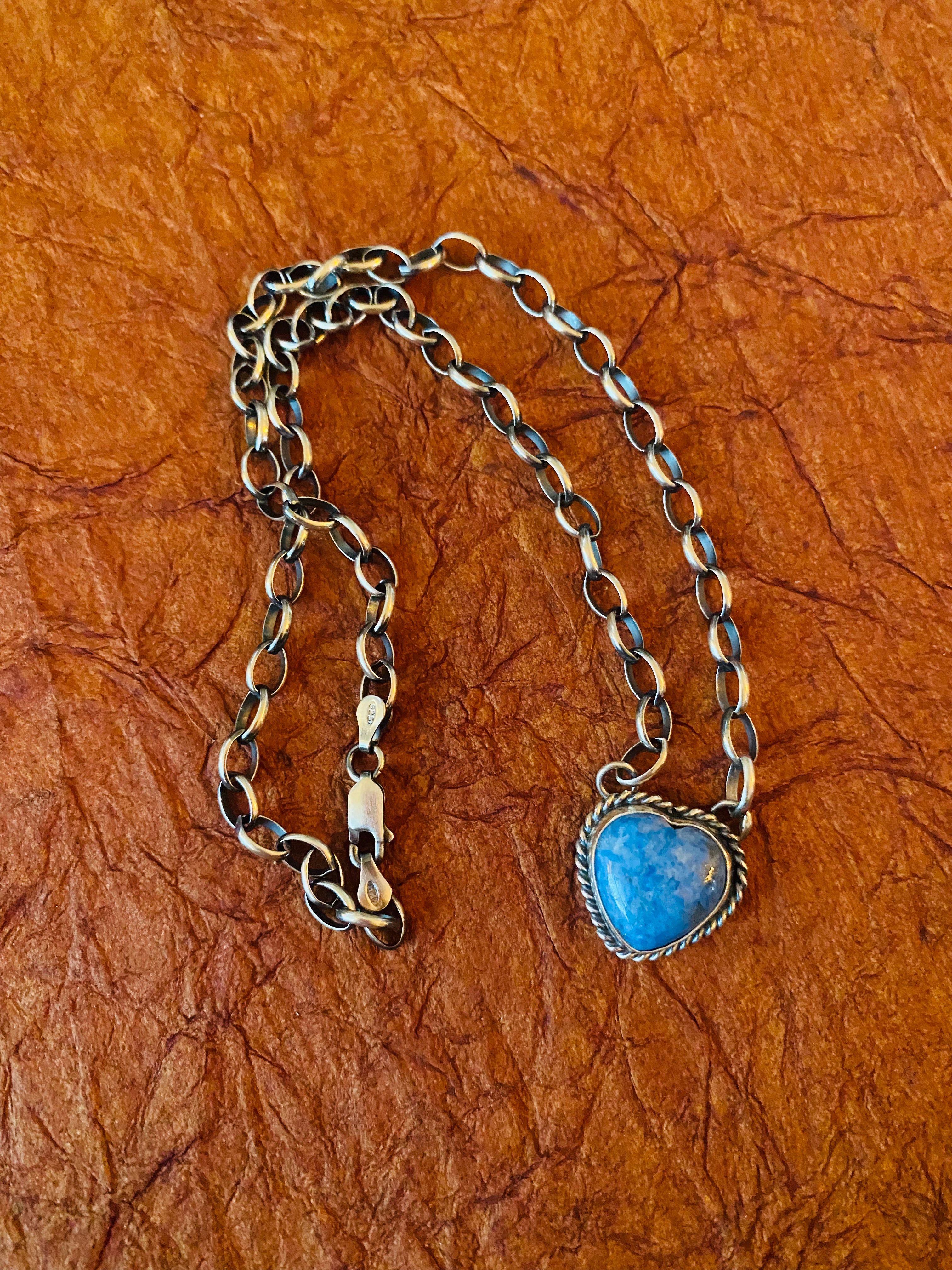 Navajo Sterling Silver & Denim Lapis Heart Necklace