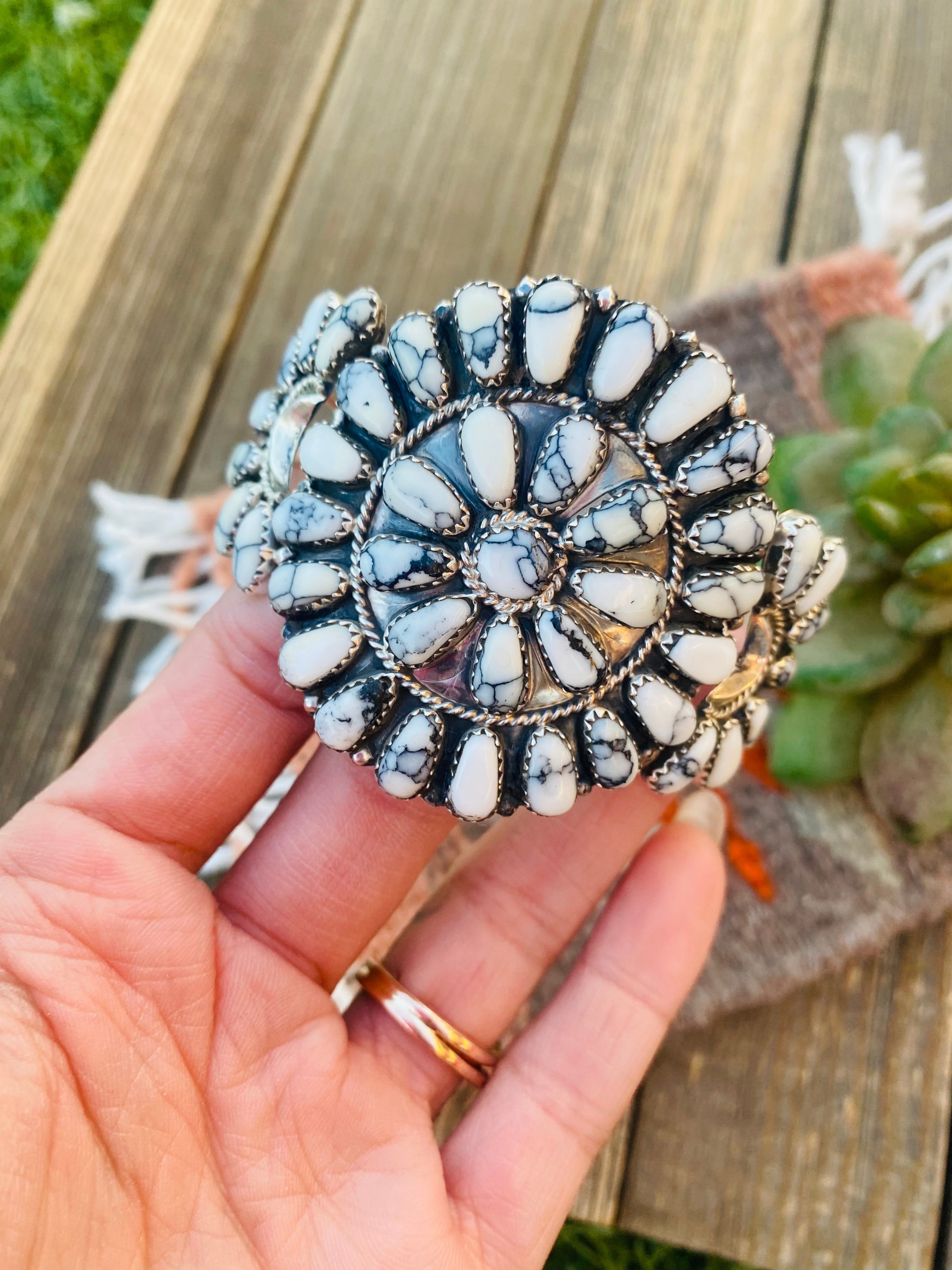 Navajo Howlite & Sterling Silver Cluster Bracelet Cuff