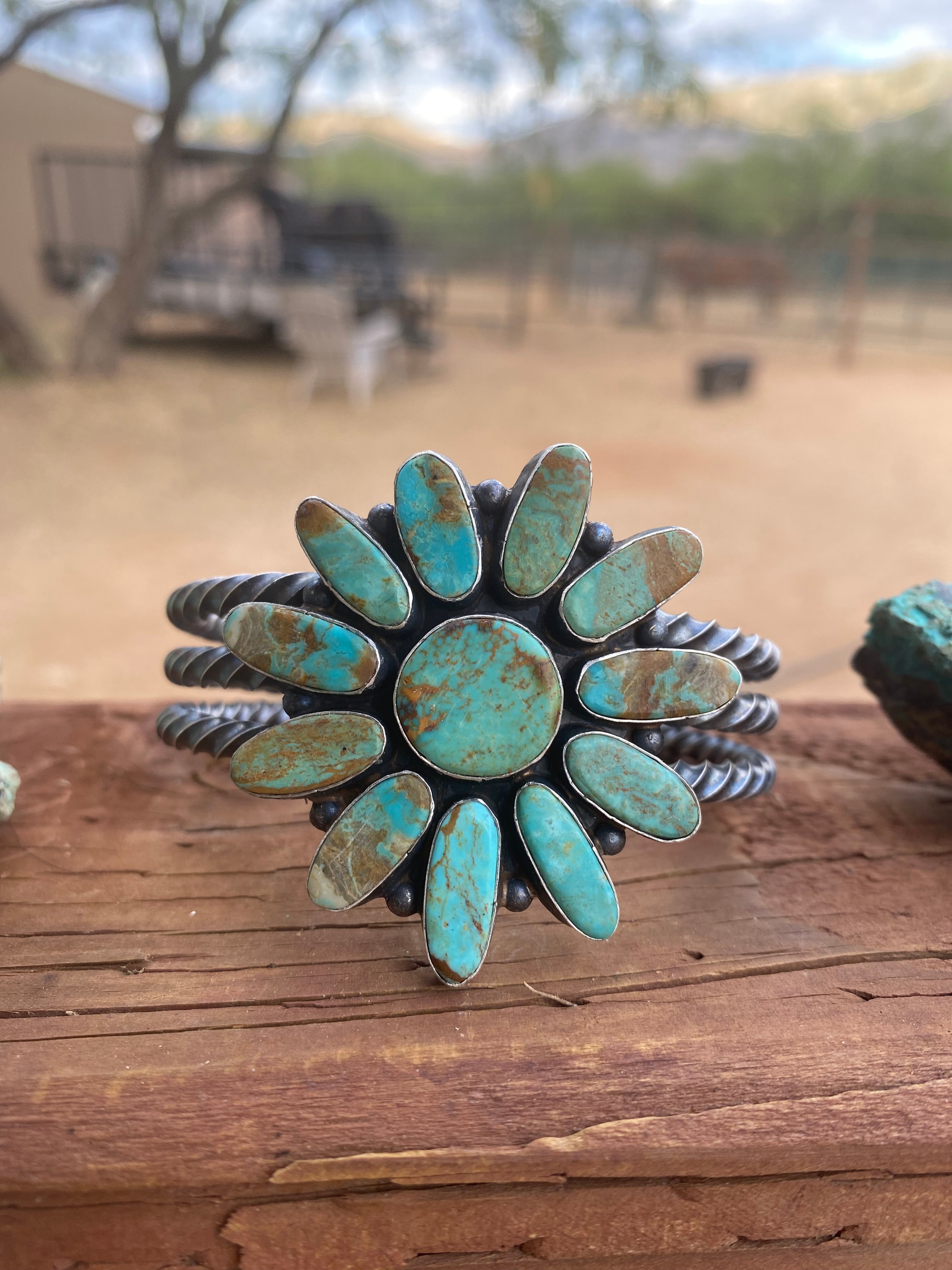 Navajo Jacqueline Silver Royston Turquoise & Sterling Cluster Cuff