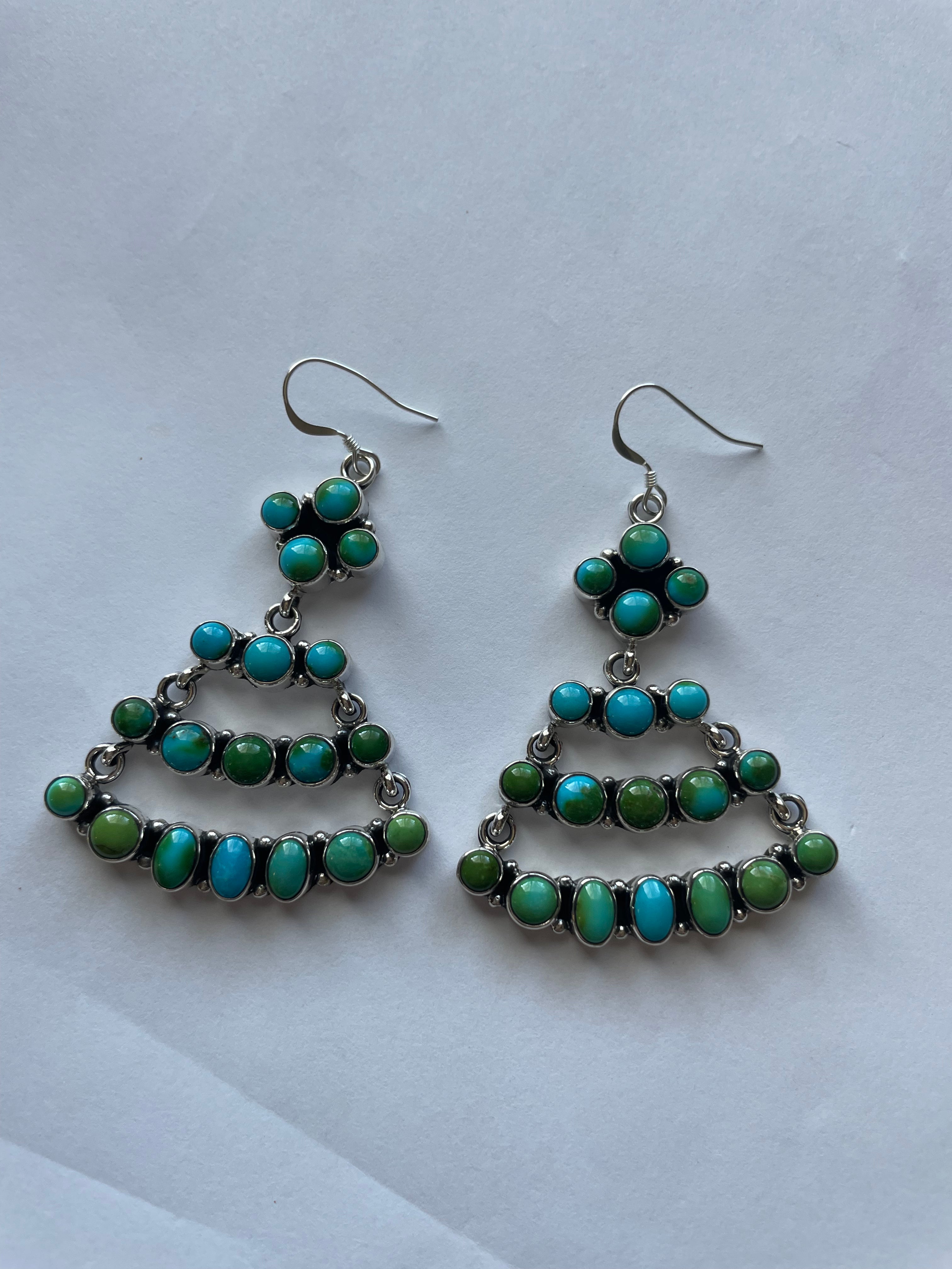 Navajo Sterling Silver & Sonoran Mountain Turquoise Dangle Earrings