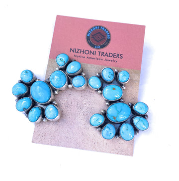 Navajo Sterling Silver & Kingman Turquoise Cluster Earrings