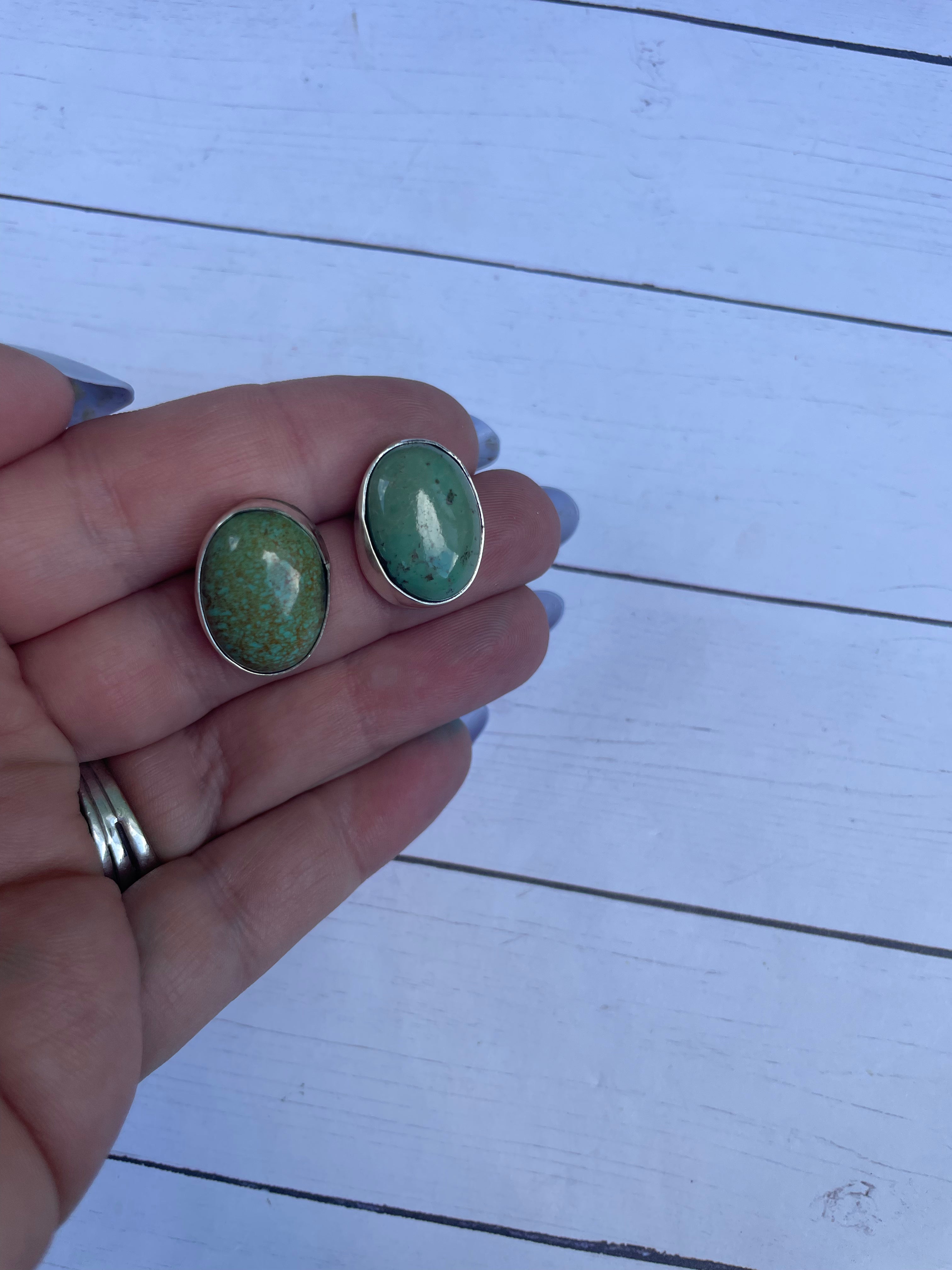 Navajo Turquoise And Sterling Silver Post Earrings