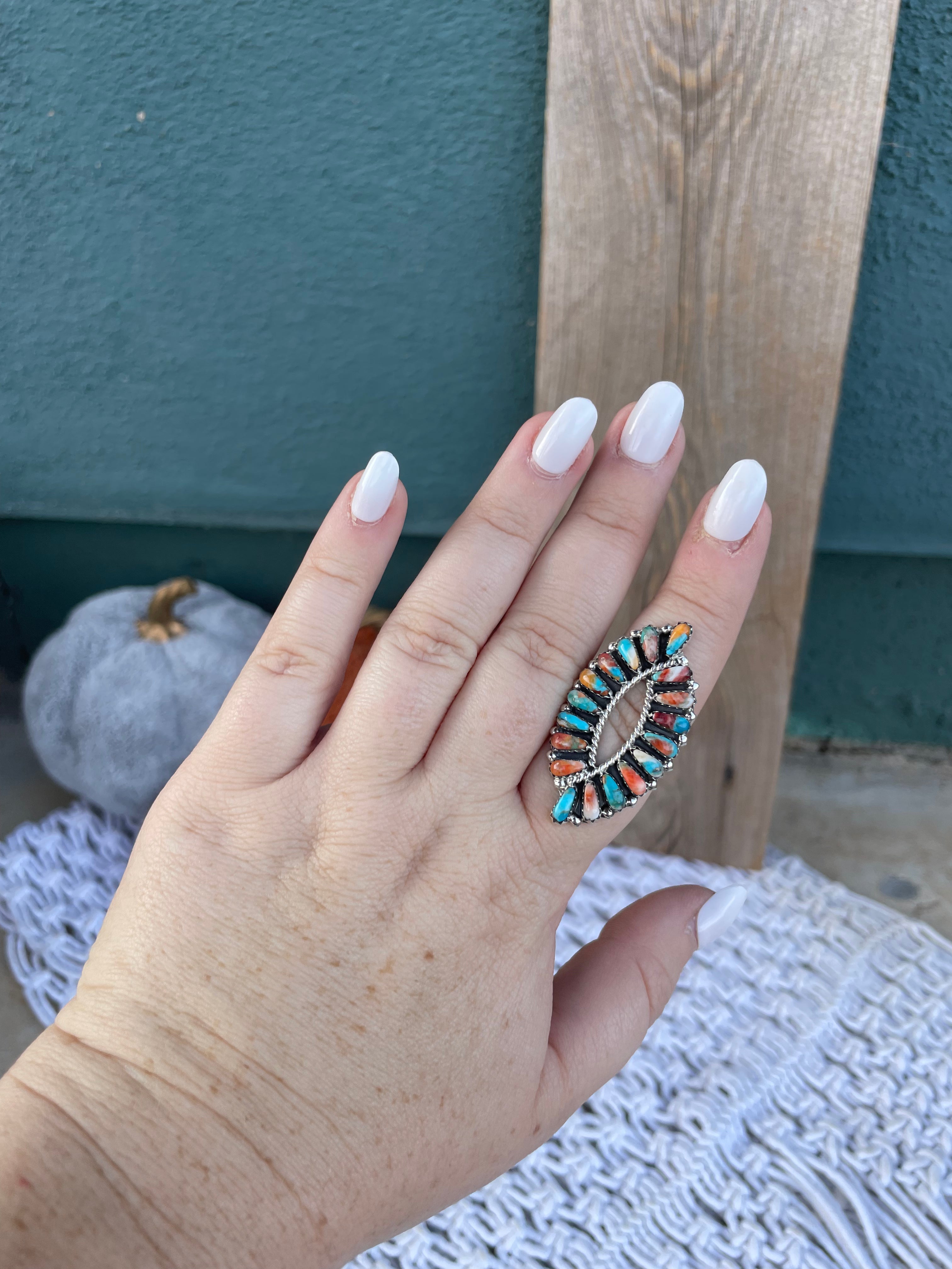 Navajo Double Swirl Spice And Sterling Silver Ring Signed