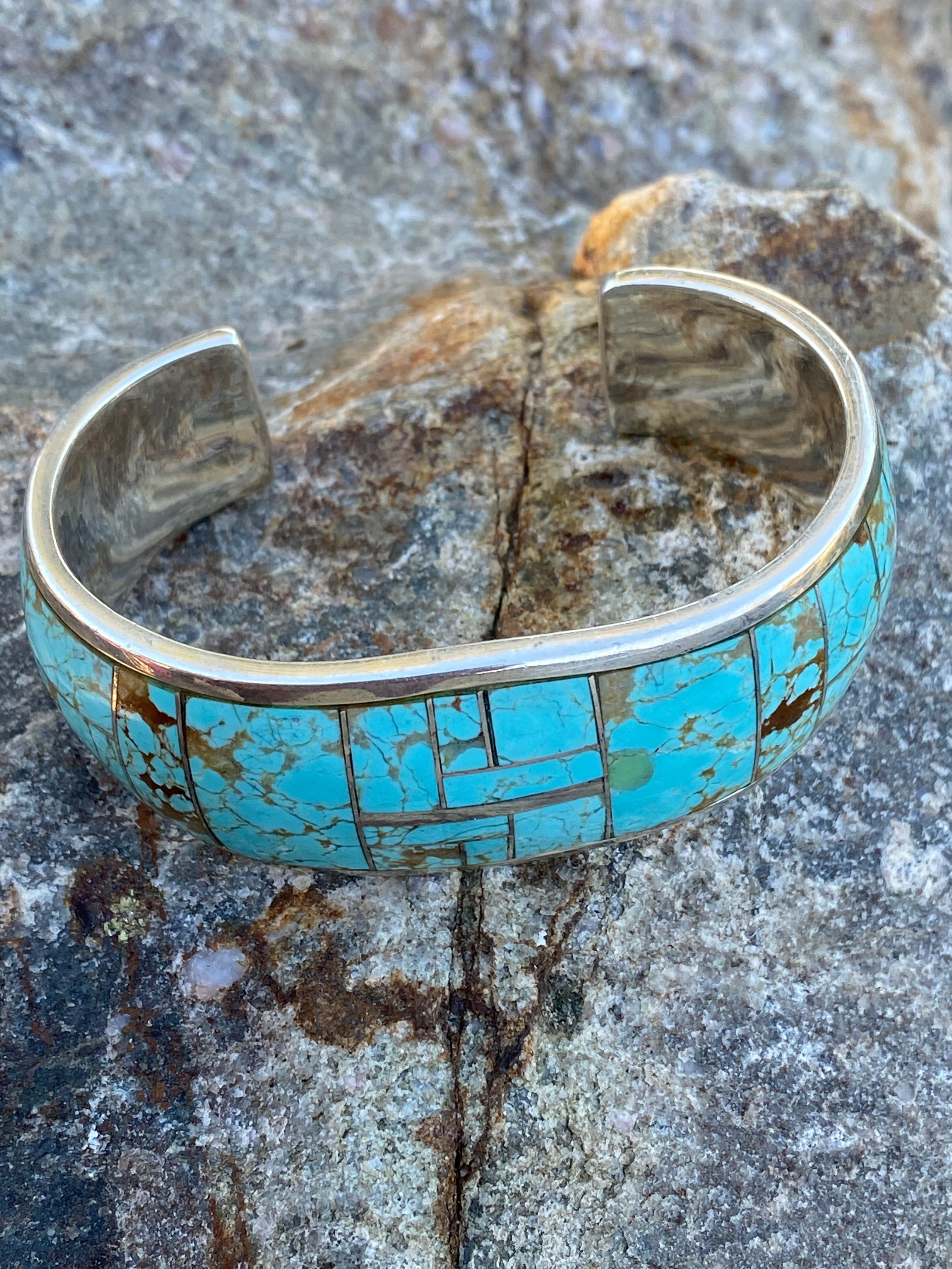 Navajo Turquoise 8 & Sterling silver 7/8” Wide Cuff Bracelet