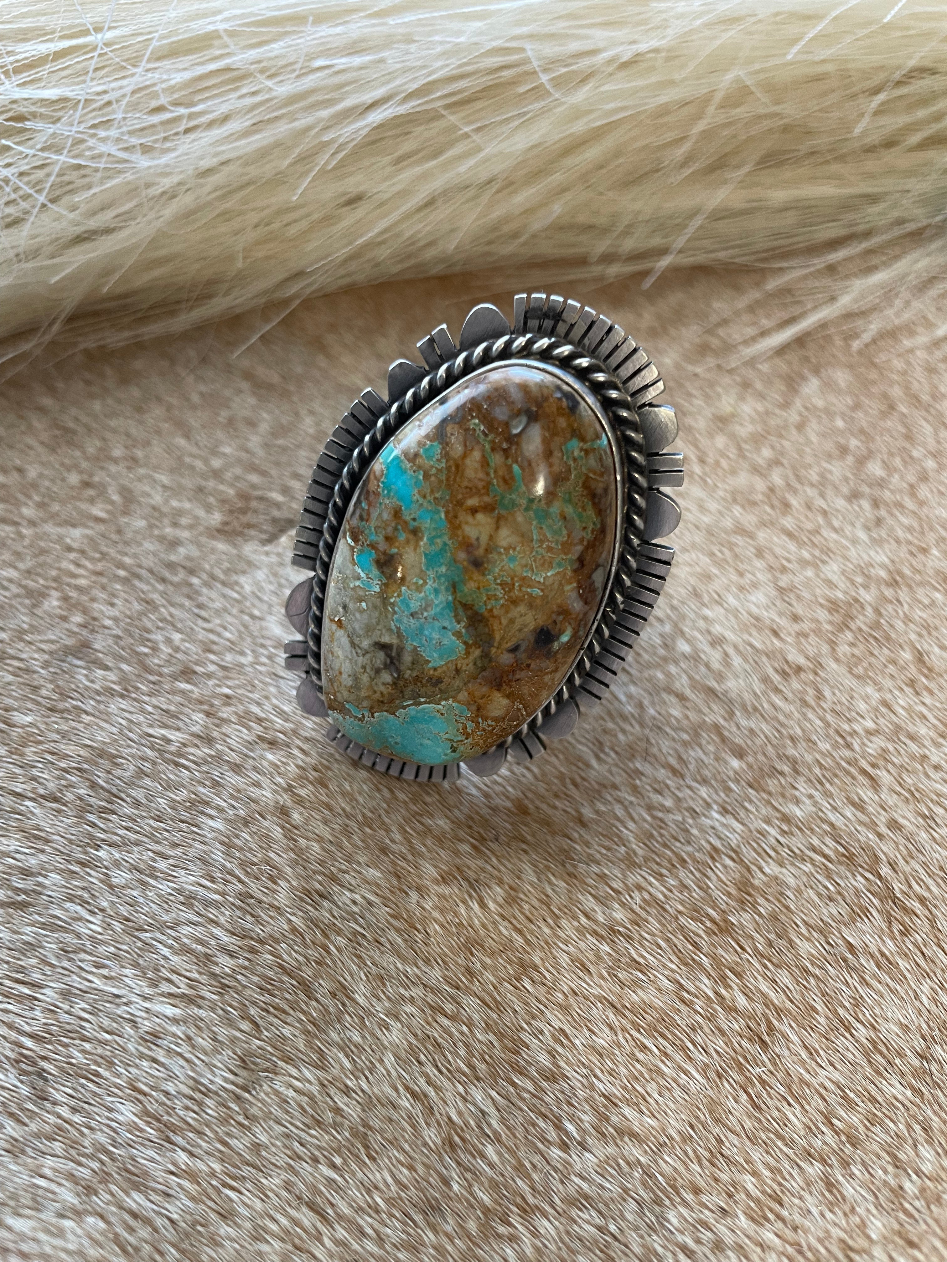 Navajo Turquoise & Sterling Silver Ring Size 10 Signed Russell Sam