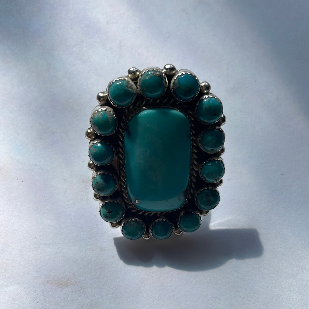 Navajo Turquoise & Sterling Silver Ring Size 8.5 Signed Robert Shakey