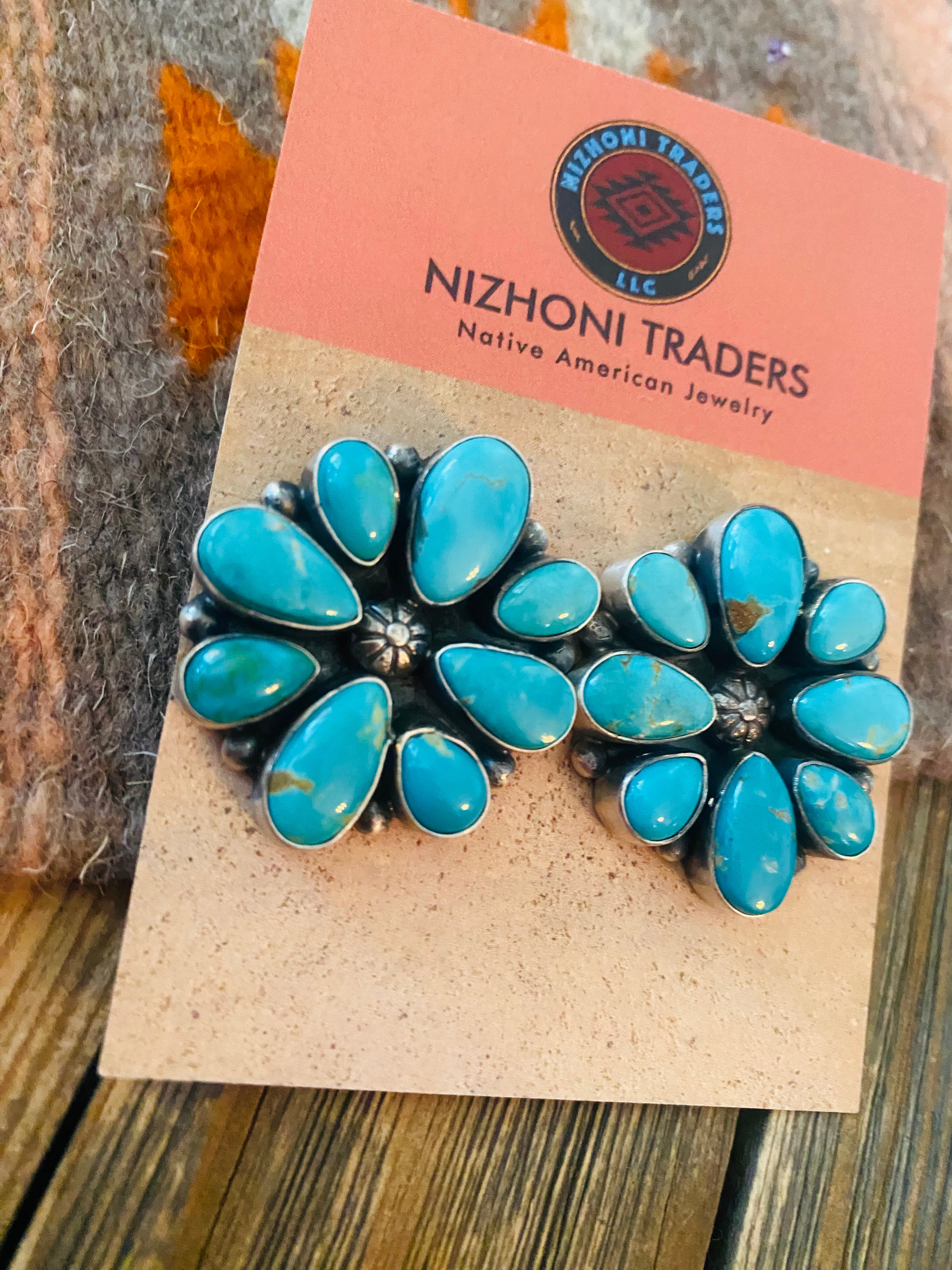 Navajo Sterling Silver & Natural Turquoise Cluster Post Earrings