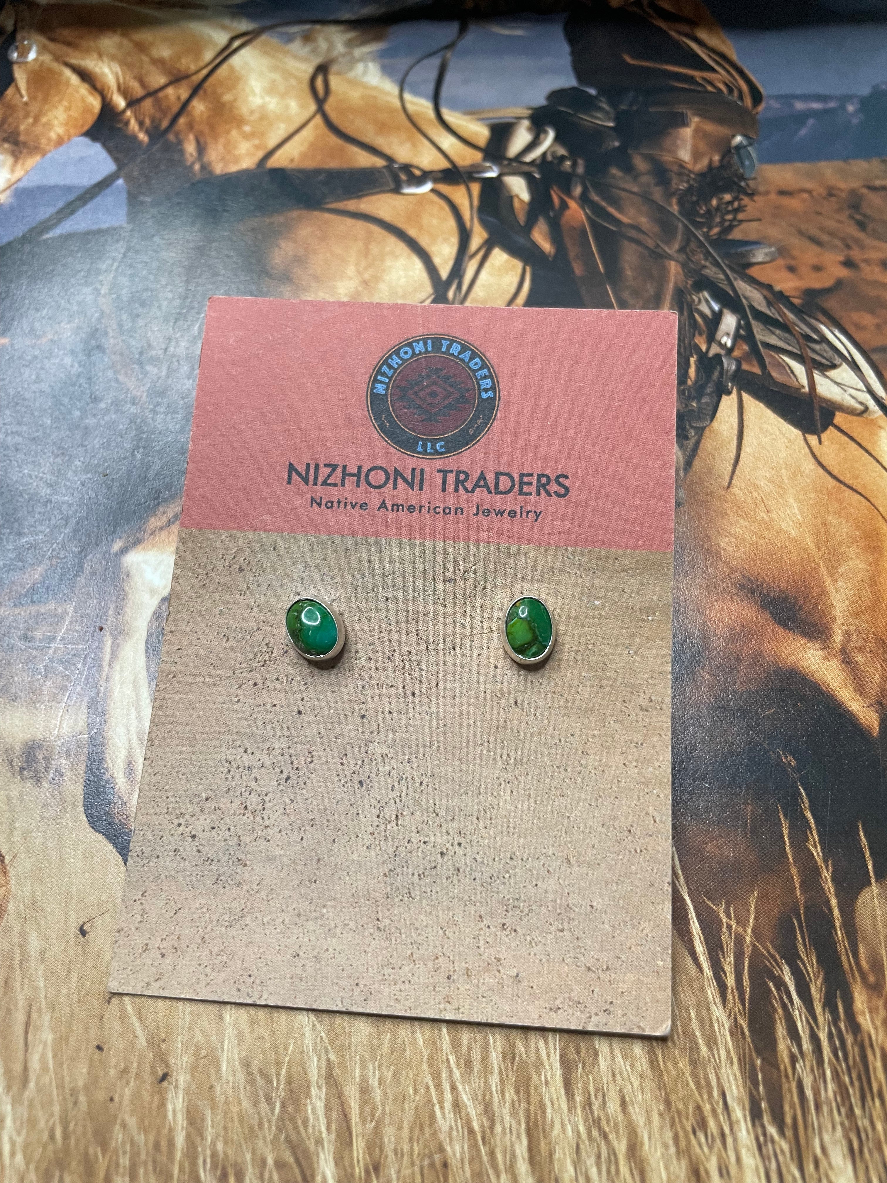 Navajo Sonoran Gold Turquoise & Sterling Silver Stud Earrings