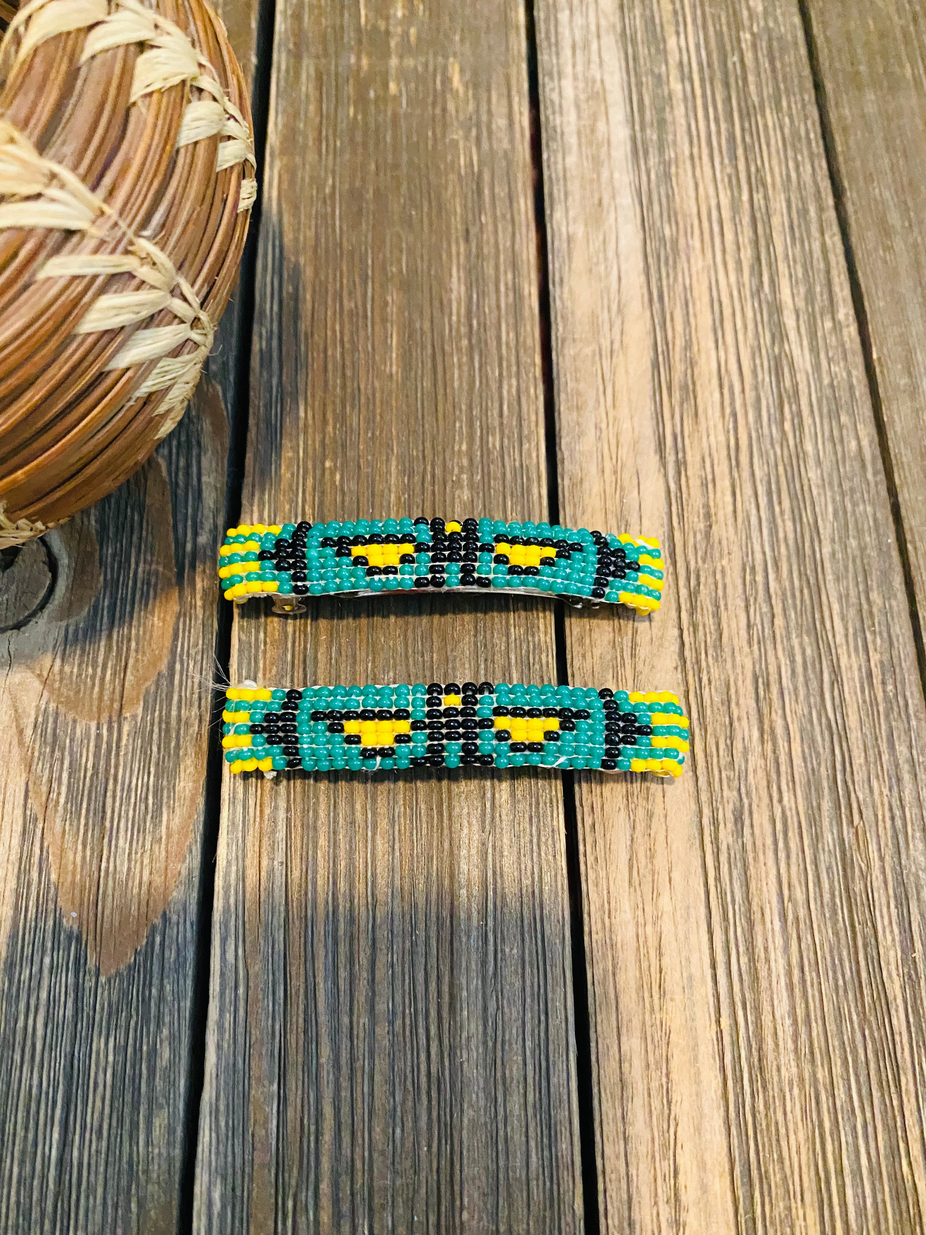 Navajo Handmade Beaded Barrette Set