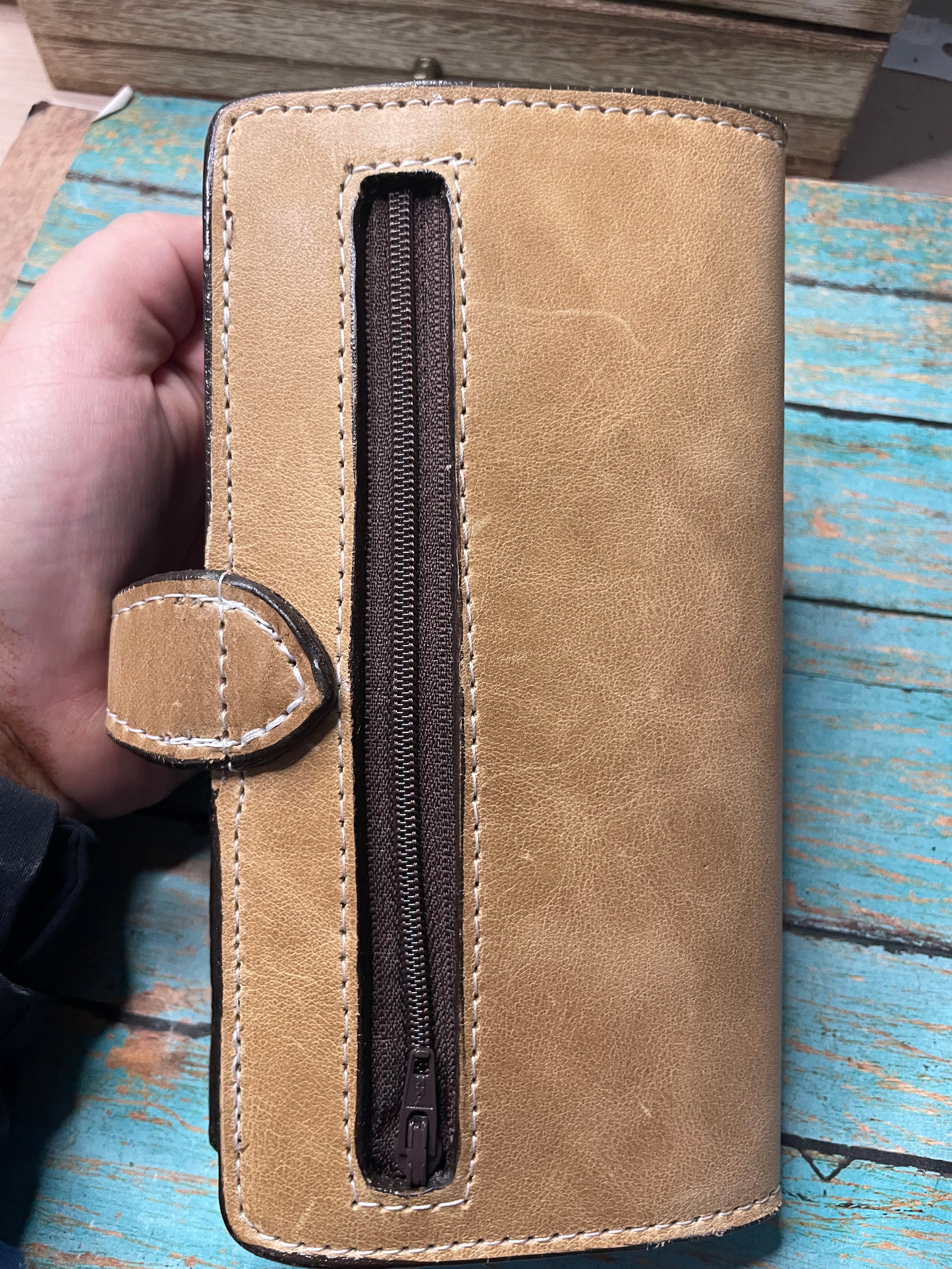 Handmade Brown Leather Wallet With Feathers