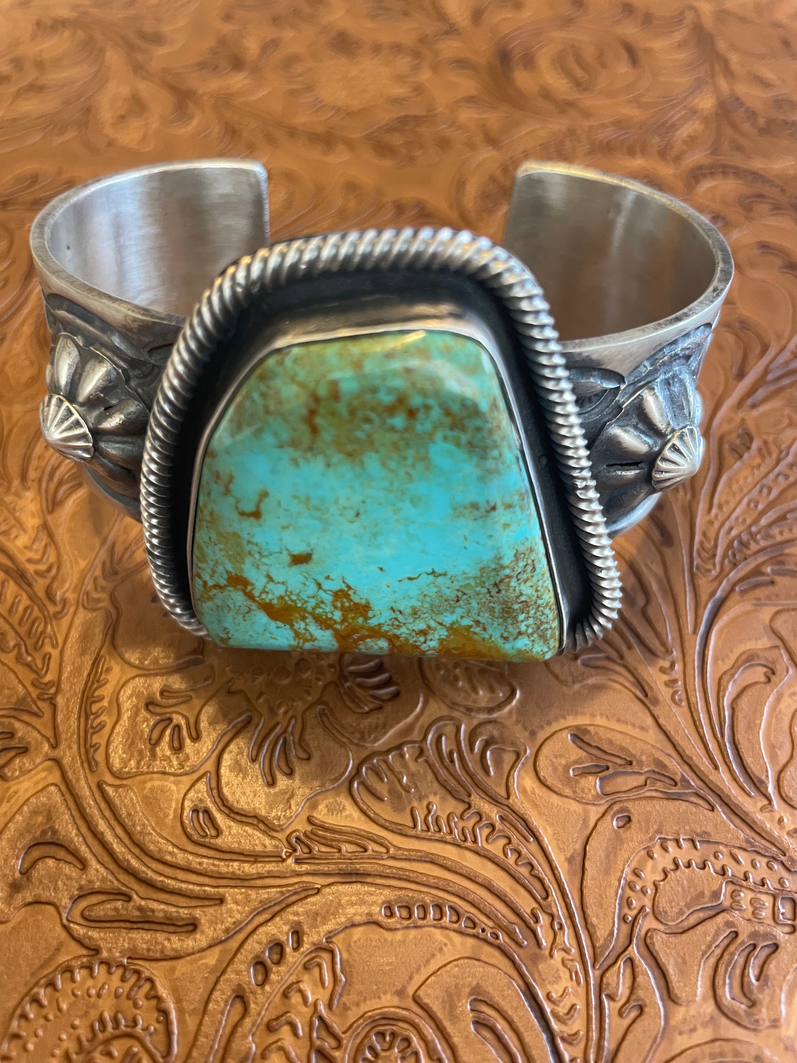 Navajo Royston Turquoise & Sterling Silver Cuff Bracelet Chimney Butte