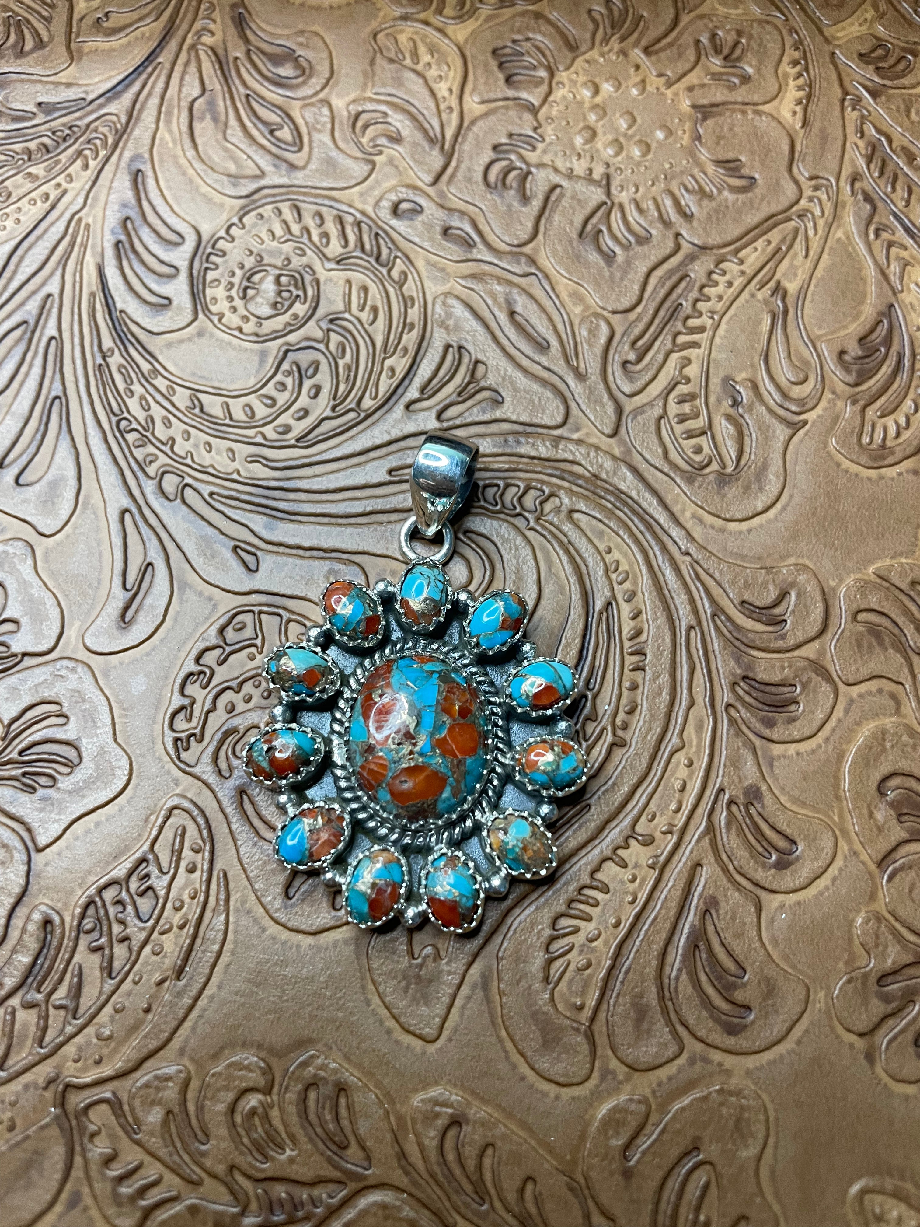 Handmade Sterling Silver And Coral Mojave Cluster Pendant