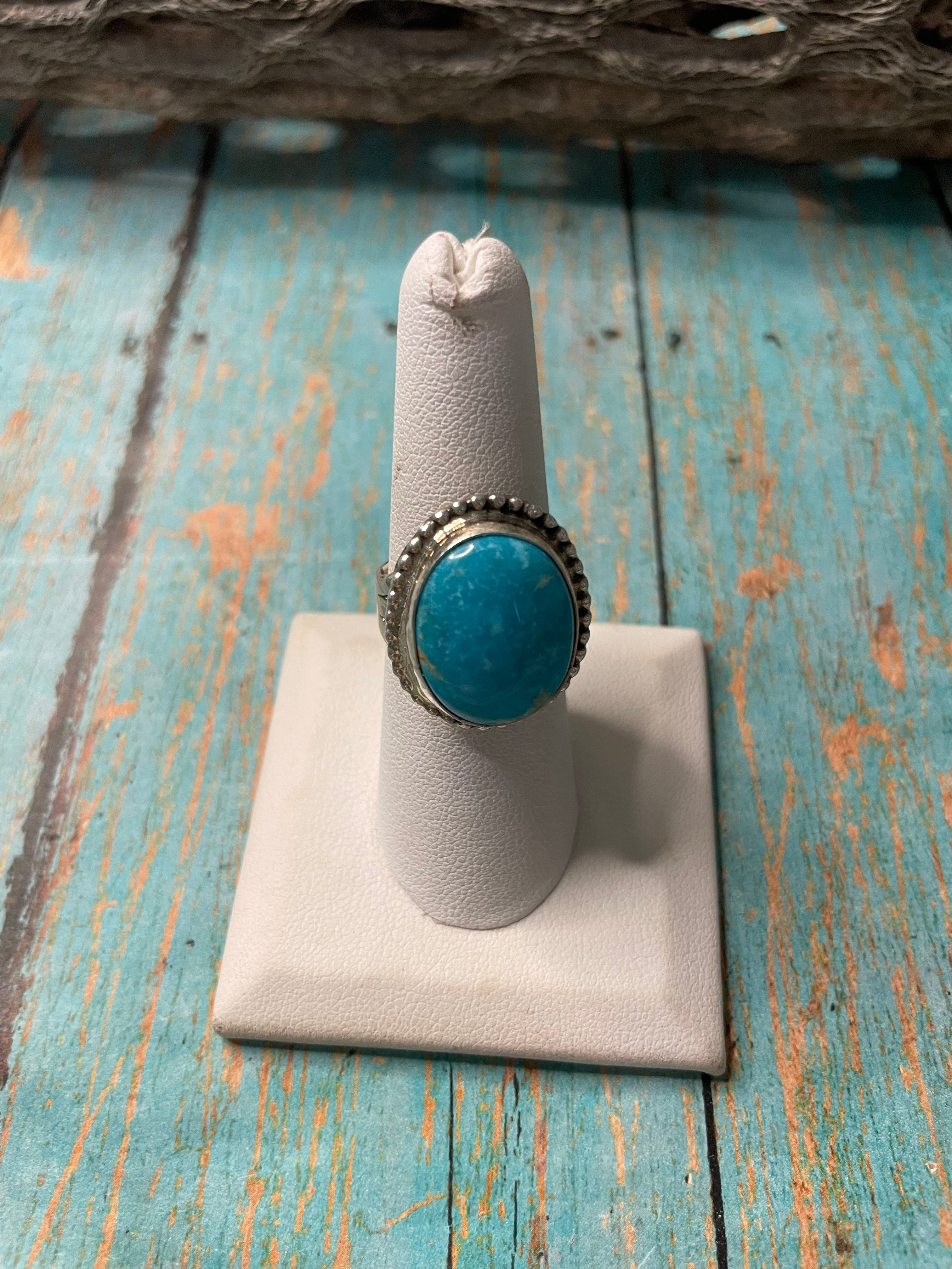 Old Pawn Navajo Sterling Silver & Light Blue Larimer Ring Size 7