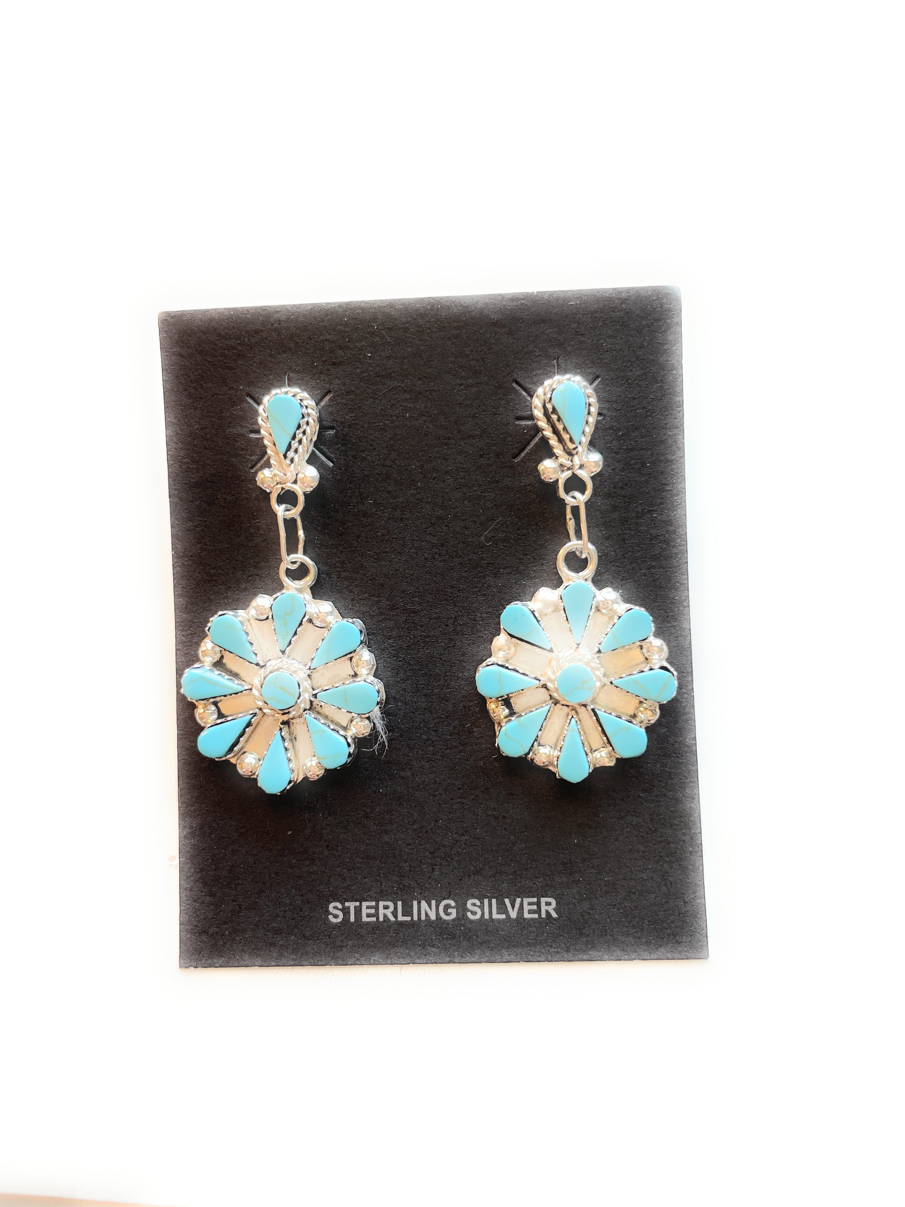 Zuni Sterling Silver & Turquoise 2 Inch Dangle Earrings