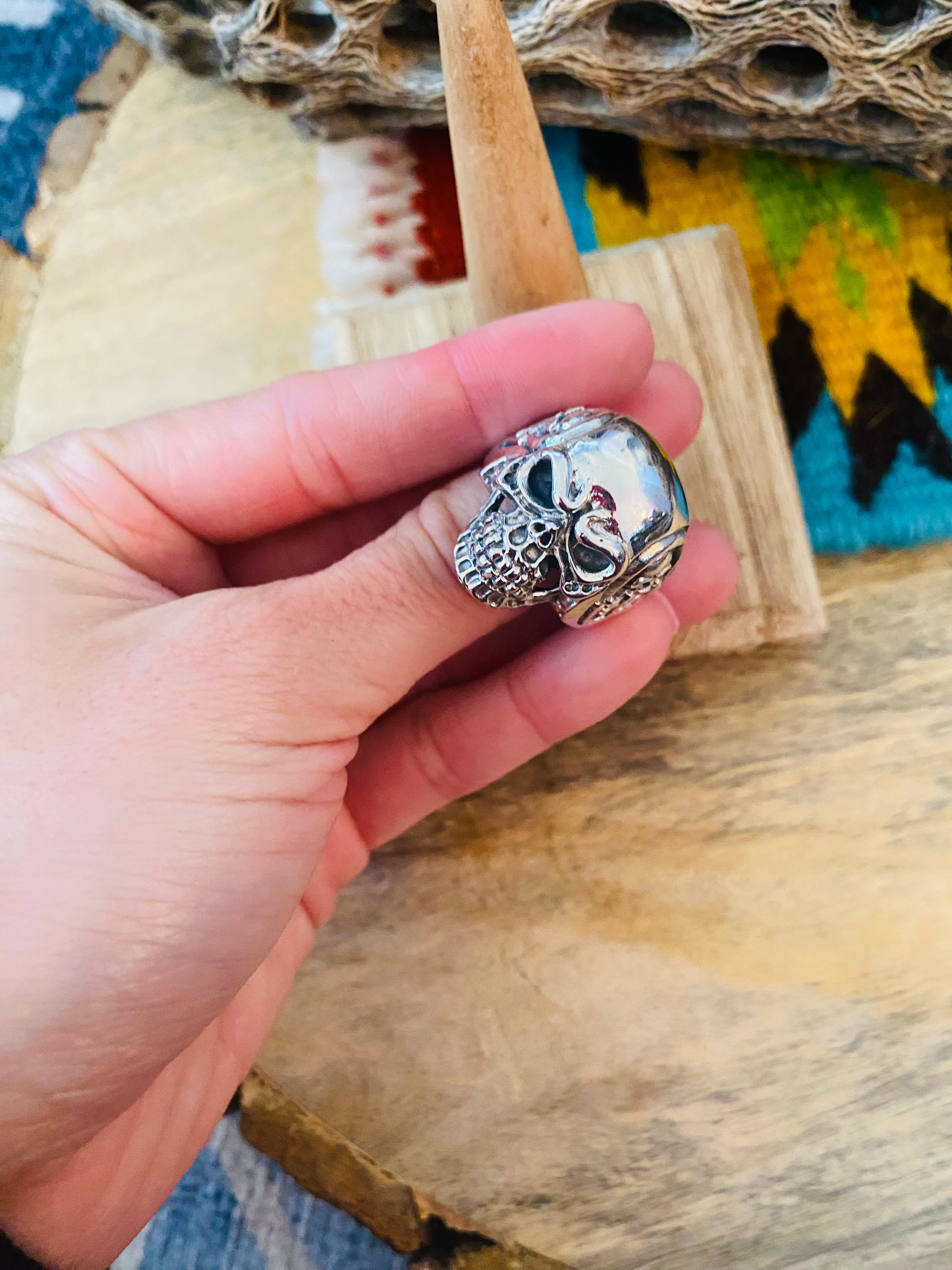 Handmade Sterling Silver Skull Ring Size 11.25