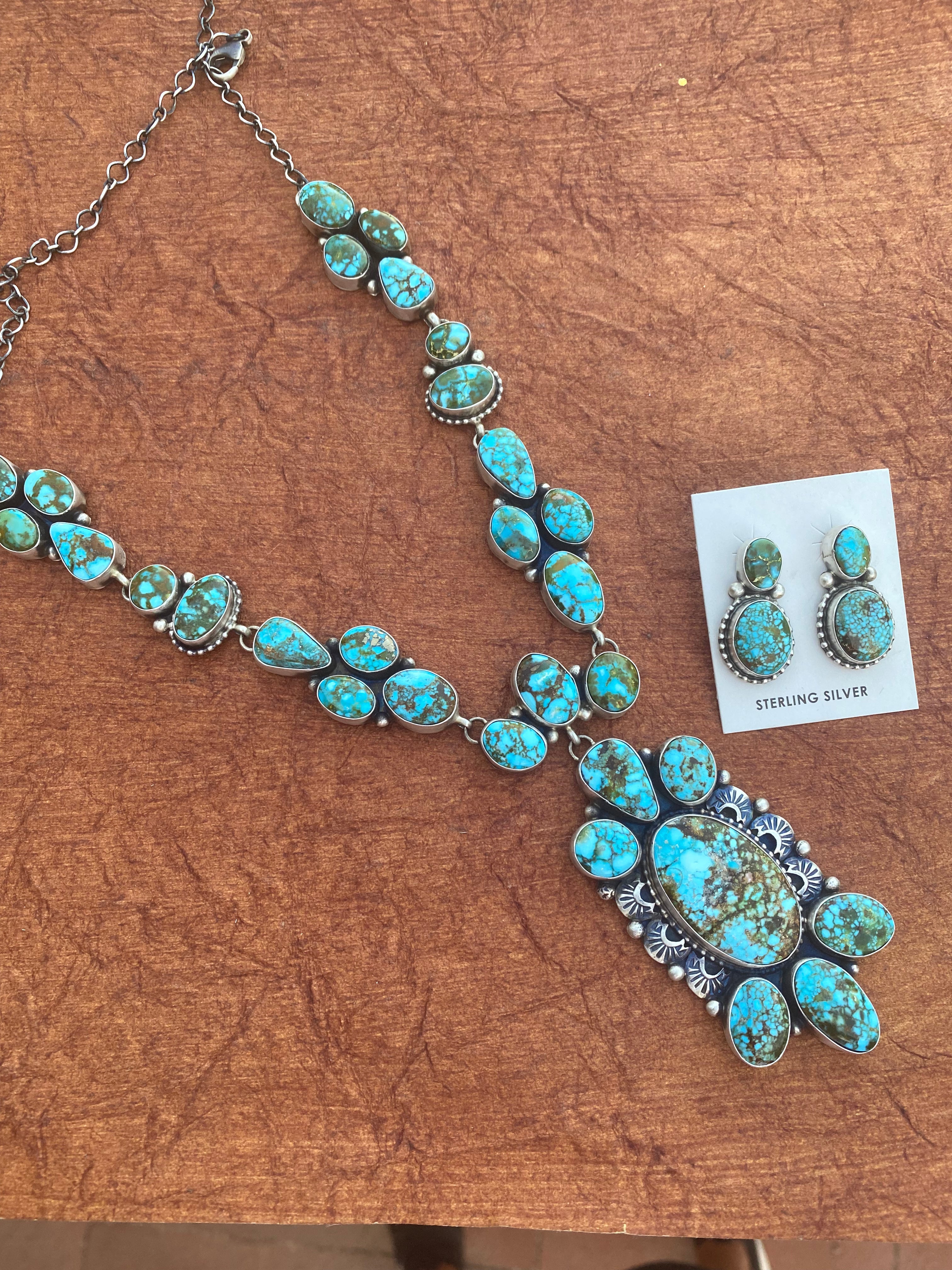 Kingman Web Turquoise Necklace set By Paul Livingston Signed