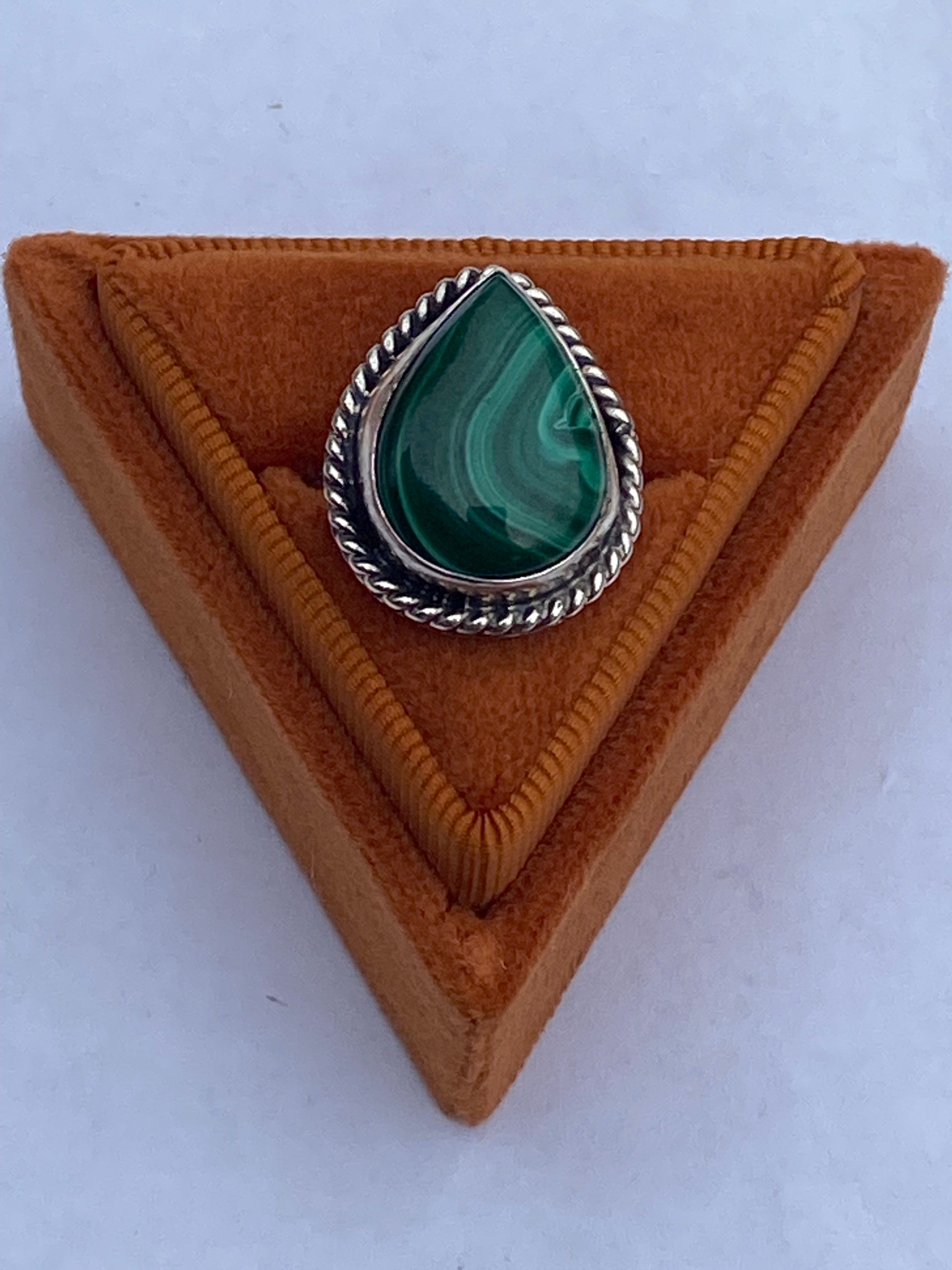 Navajo Malachite Tear Drop Sterling Silver Rings