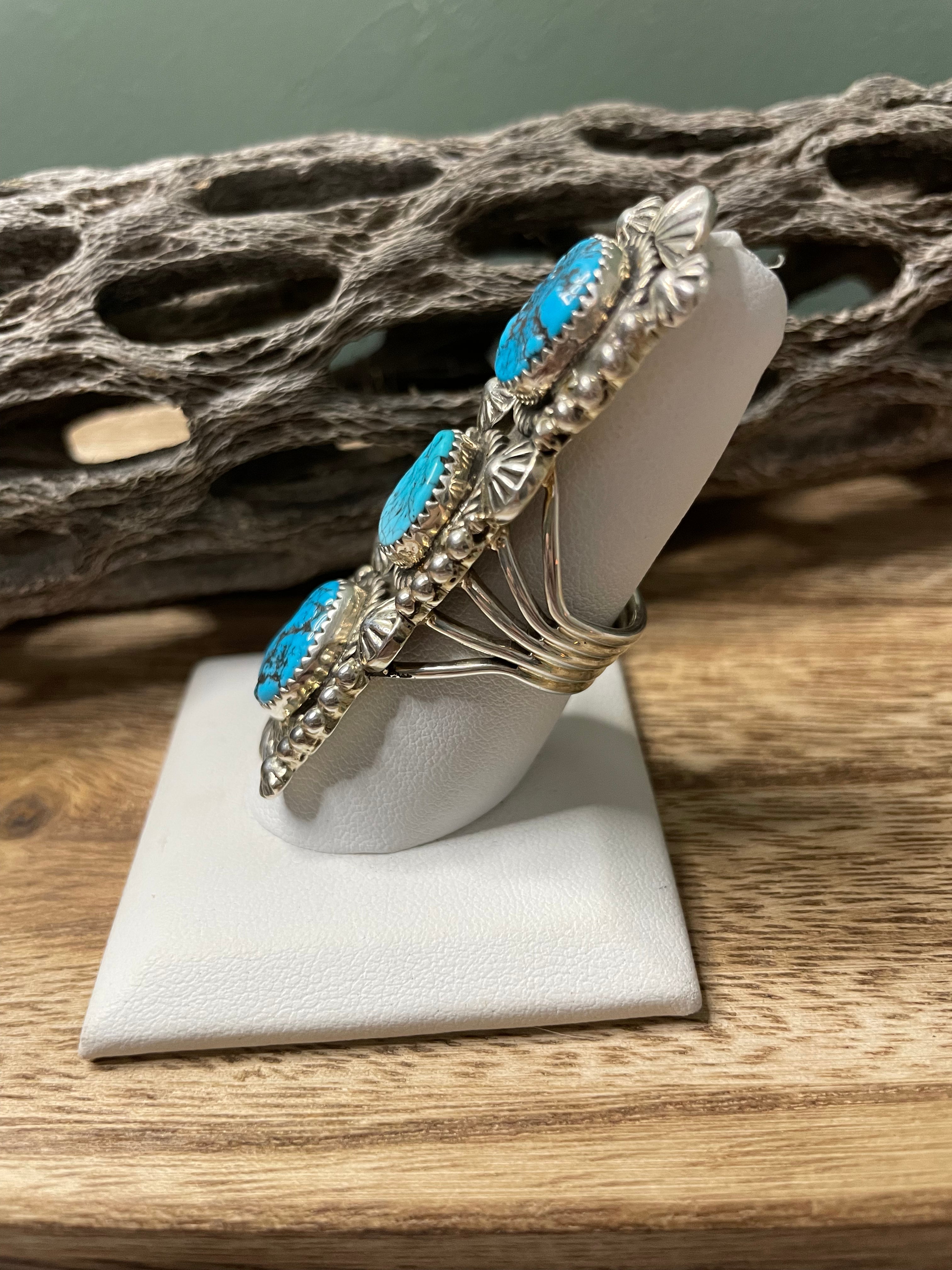 Navajo Turquoise And Sterling Silver Statement Ring Sz 8