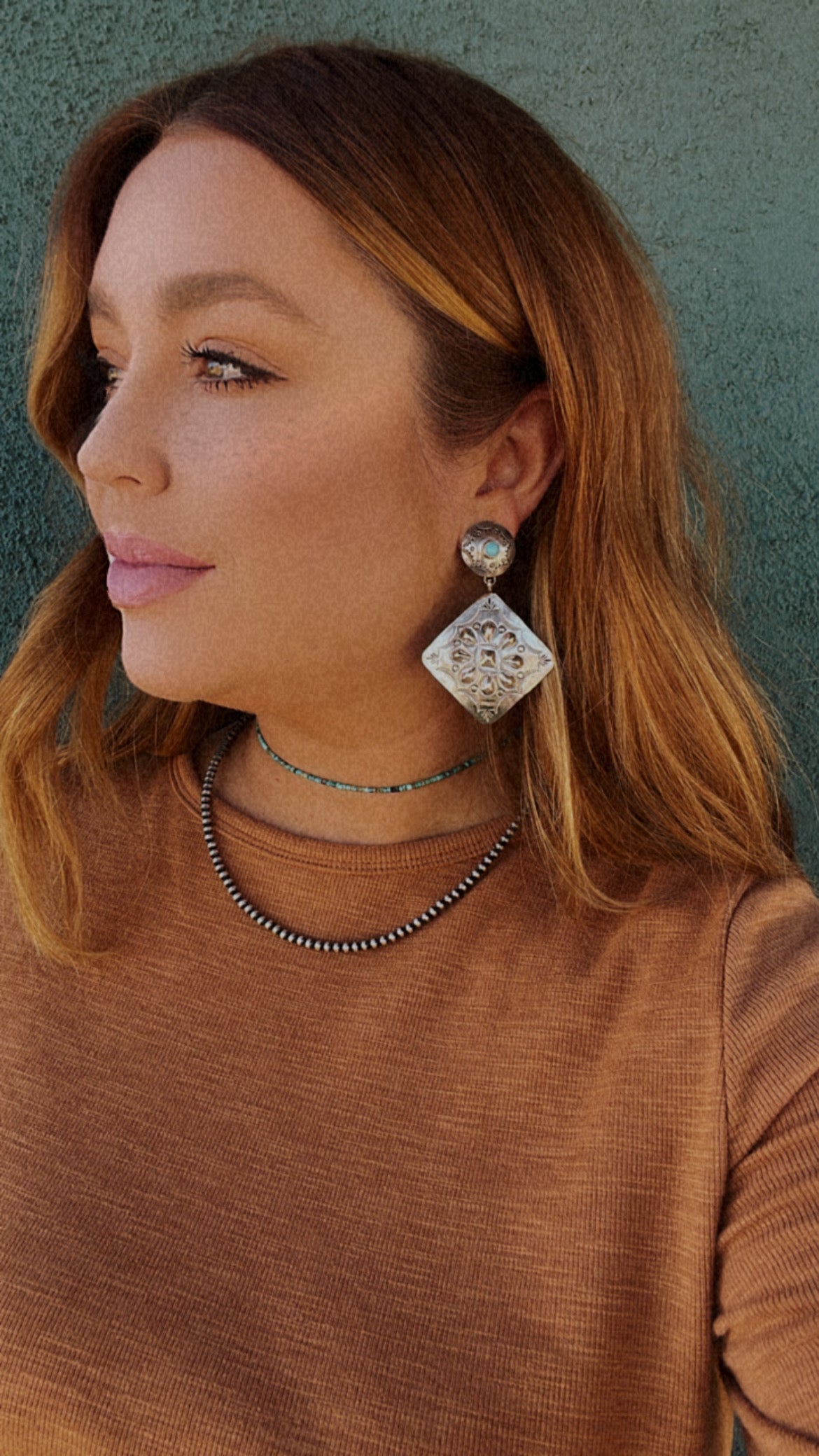 Beautiful Navajo Sterling Silver & Turquoise Concho Dangle Earrings Signed