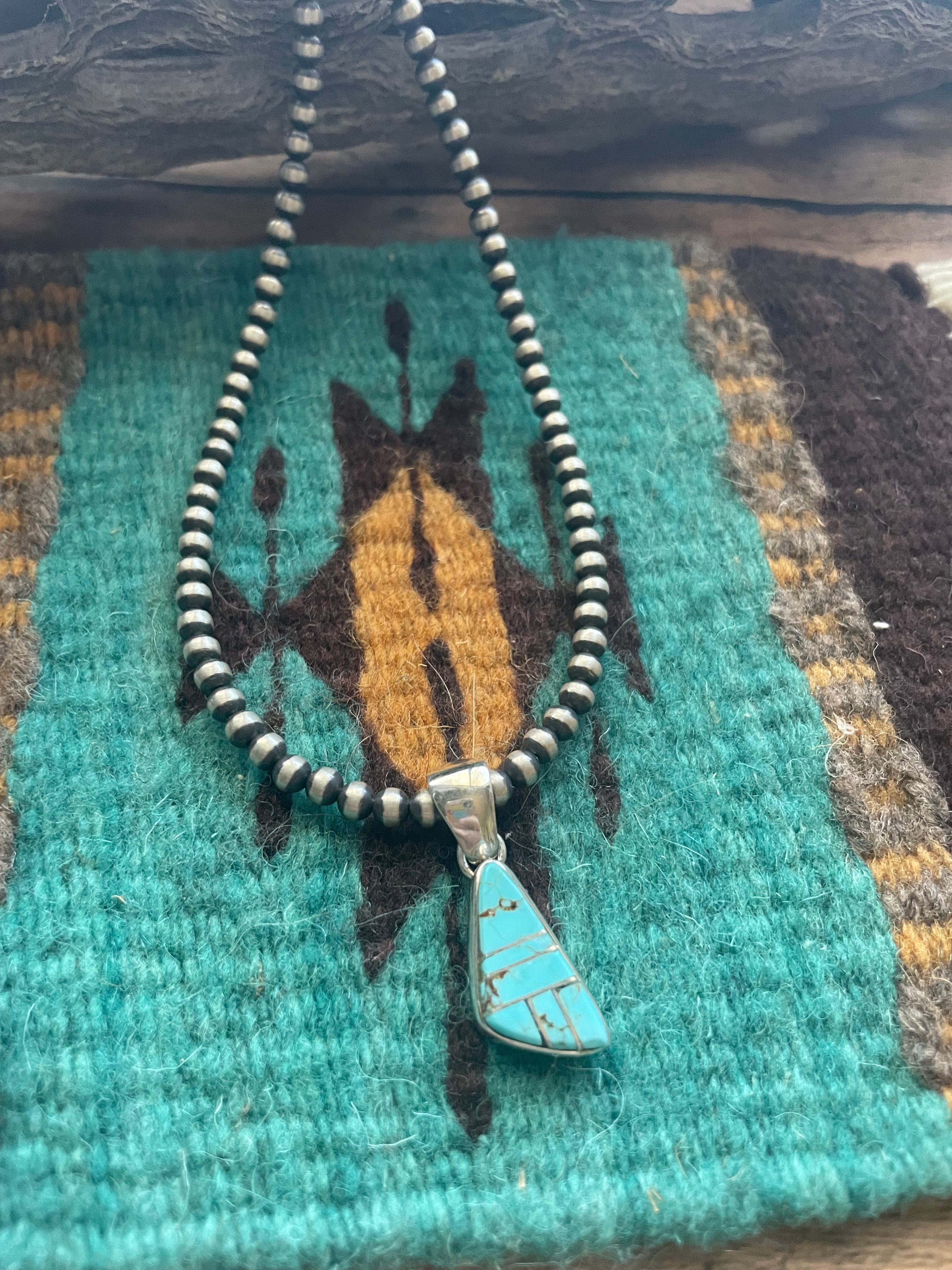 Navajo Number 8 Turquoise Inlay & Sterling Silver Pendant