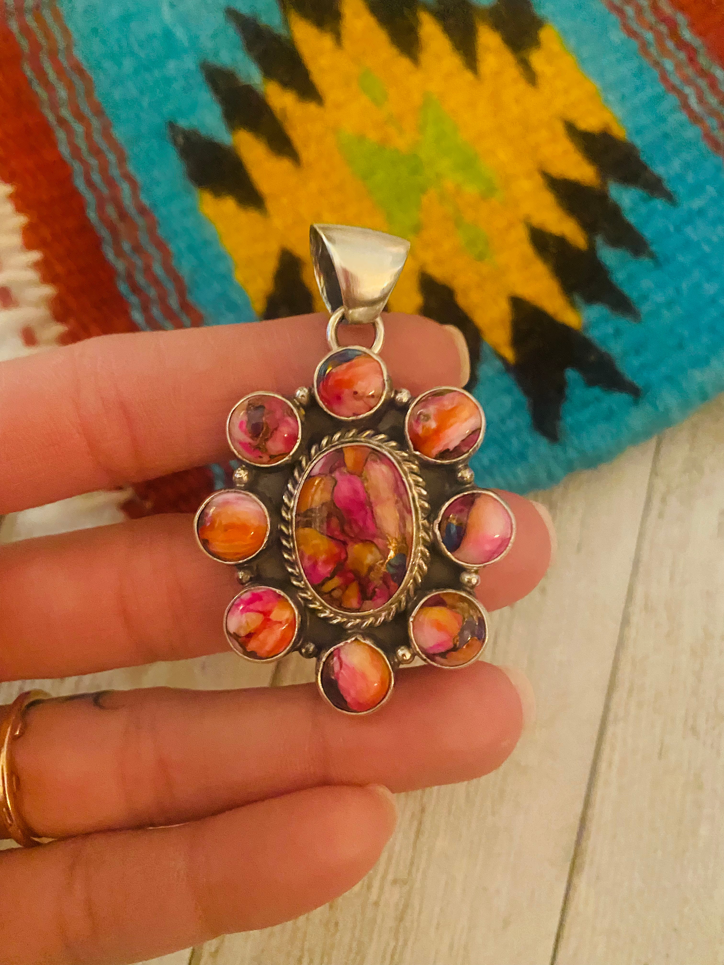 Navajo Pink Dream Mojave & Sterling Silver Cluster Pendant