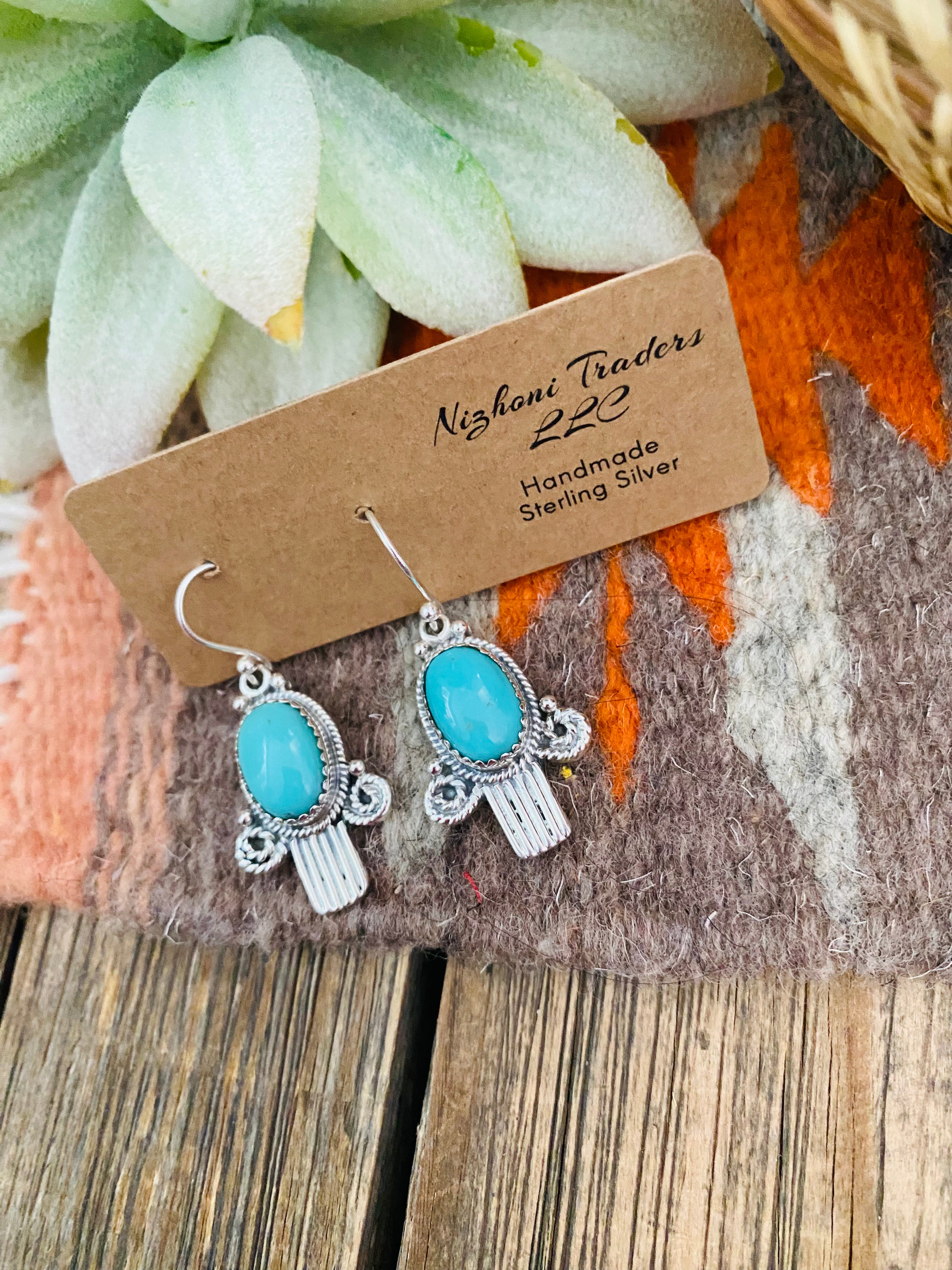 Handmade Turquoise & Sterling Silver Dangle Earrings