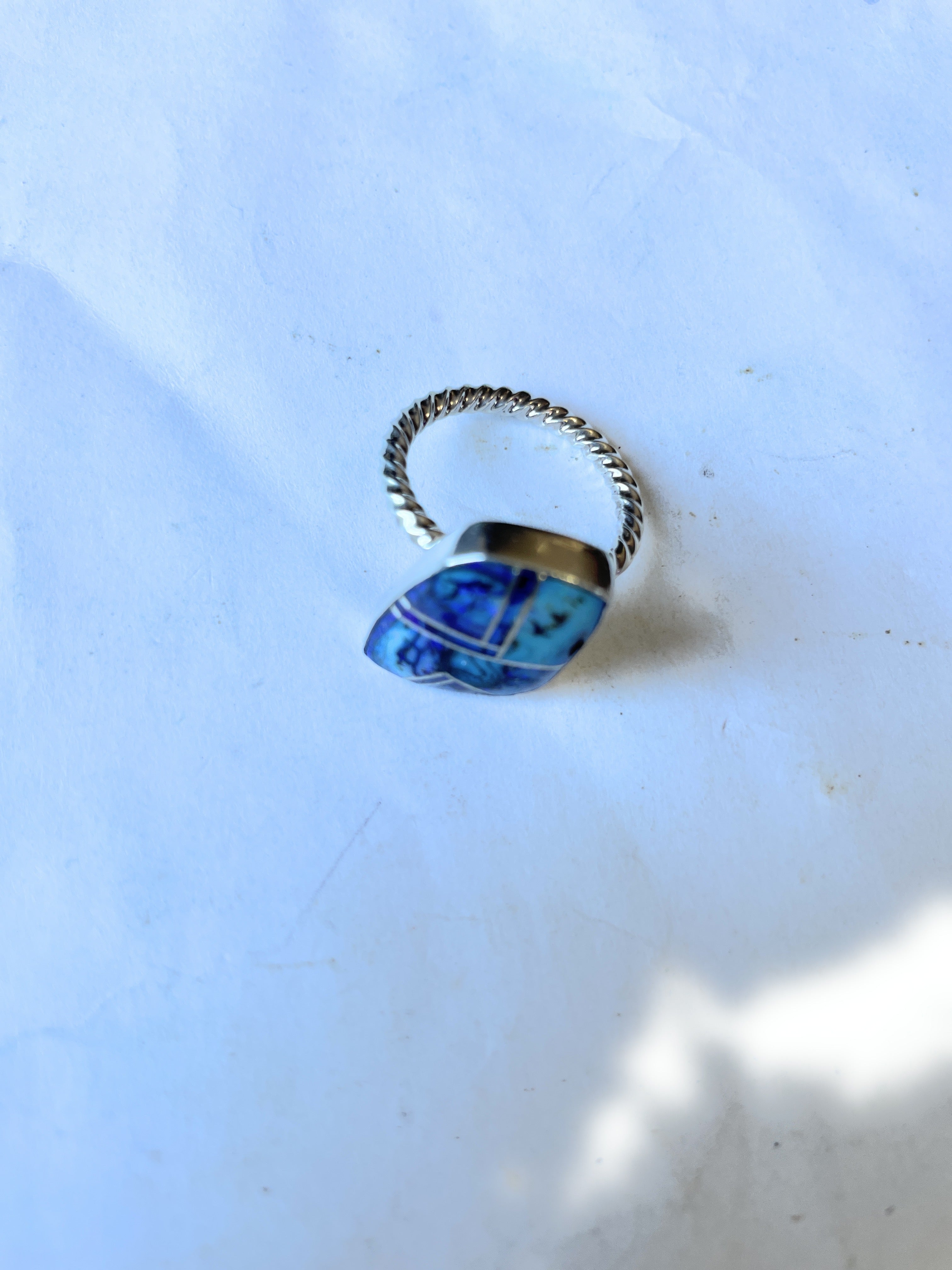 Navajo Sterling Silver & Blue Opal Inlay Ring Size 7