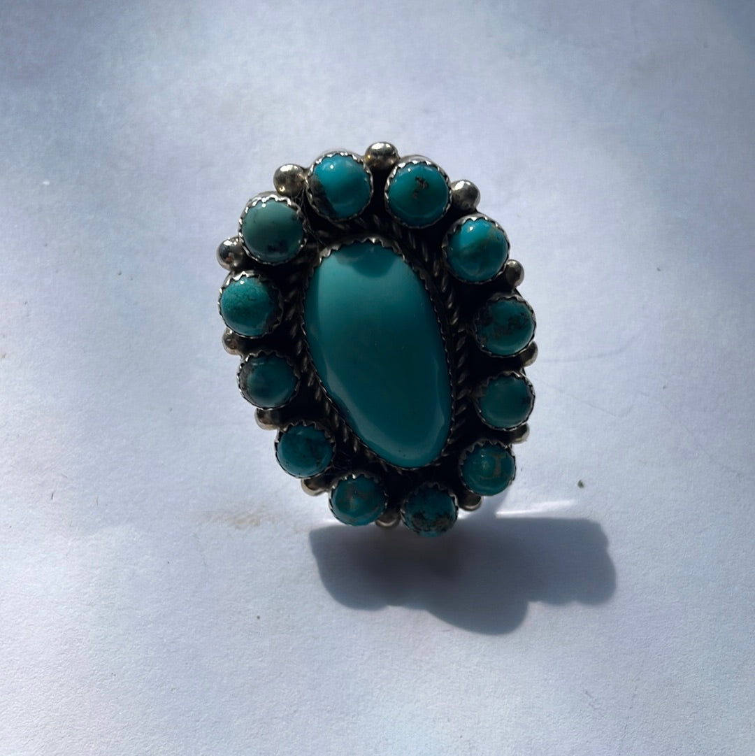 Navajo Turquoise & Sterling Silver Ring Size 7 Signed Robert Shakey