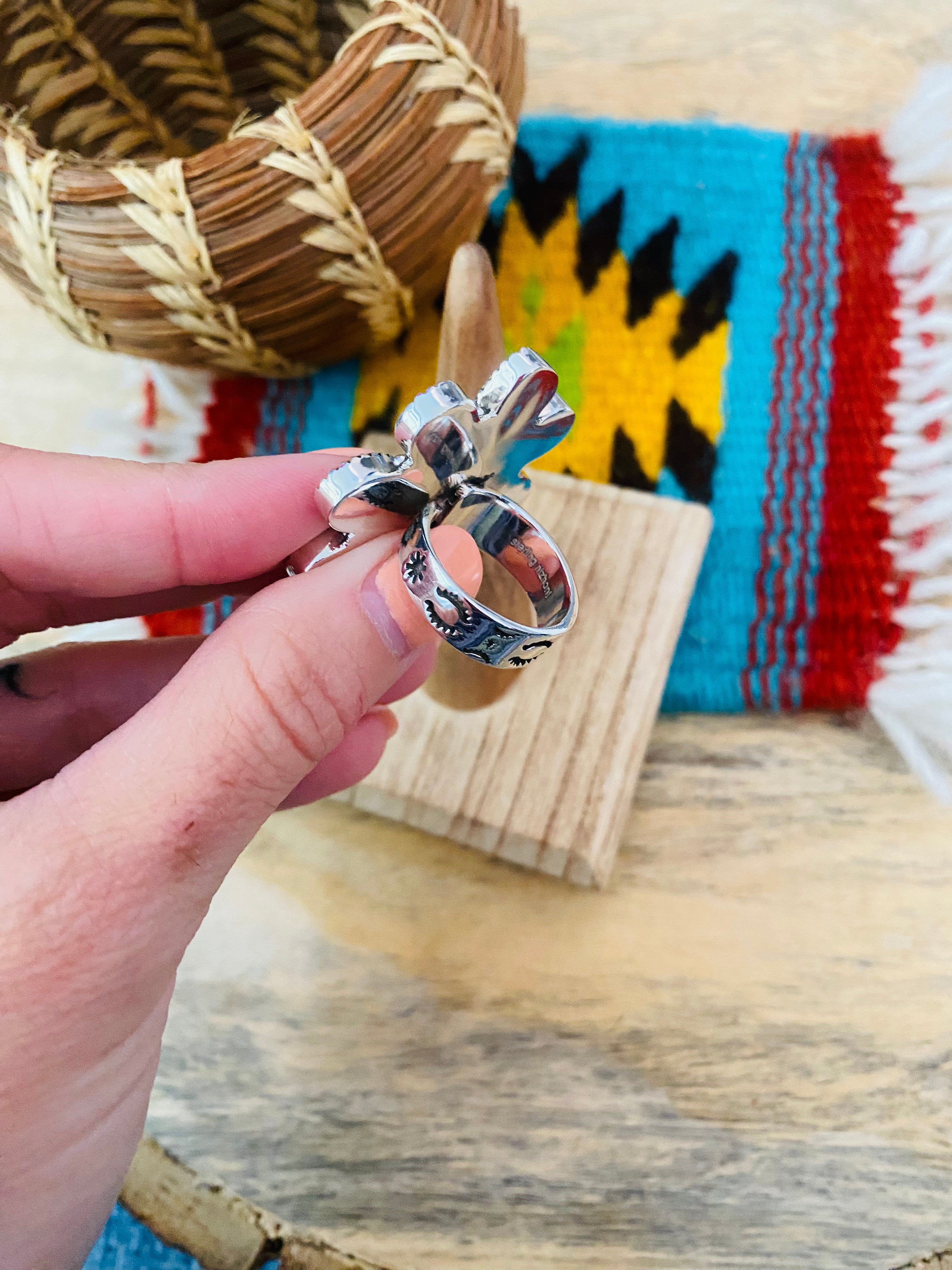 Handmade Sterling Silver & Opal Cluster Adjustable Ring