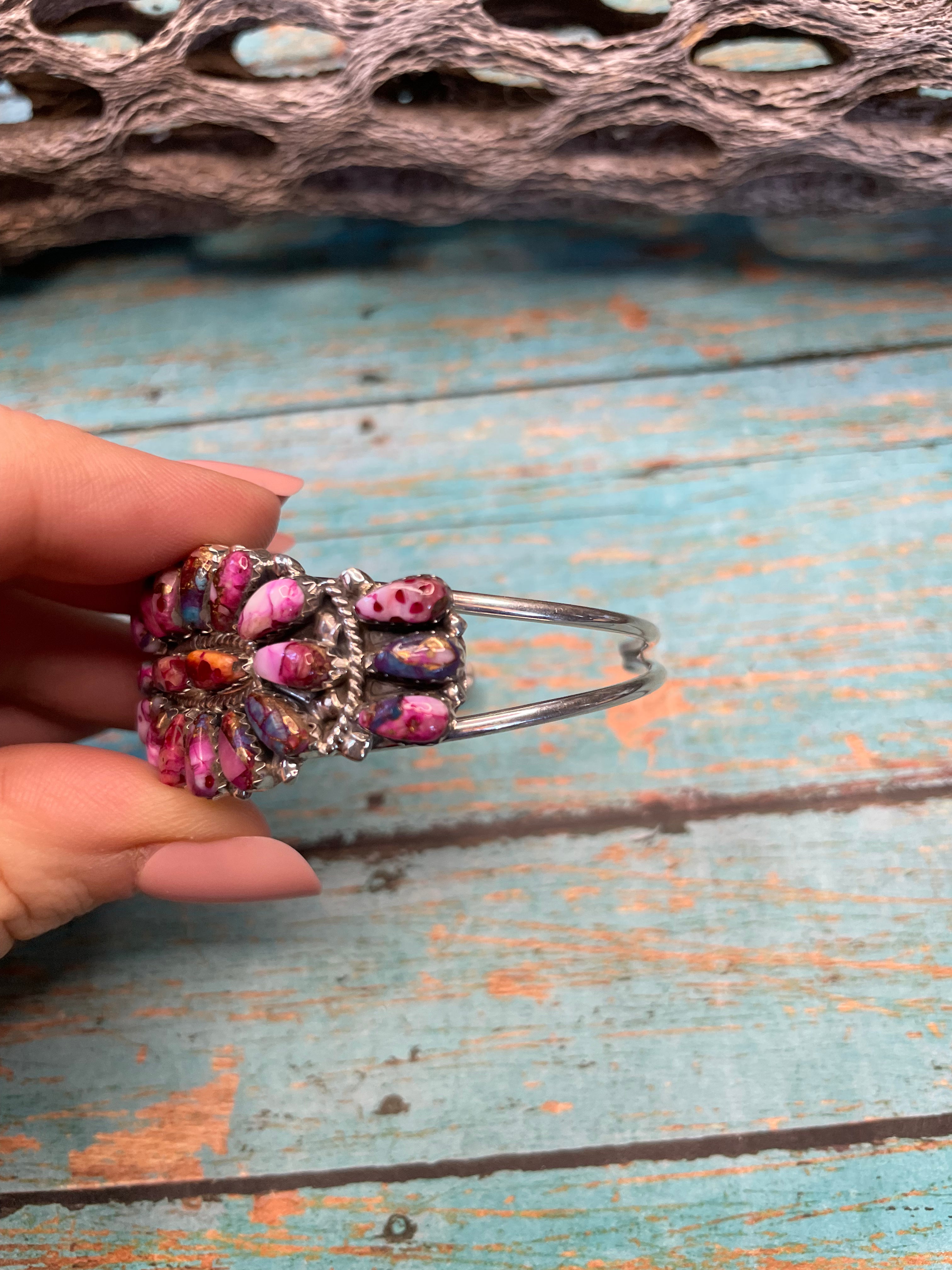 Navajo Purple Dream And Sterling Silver Cluster Bracelet Cuff