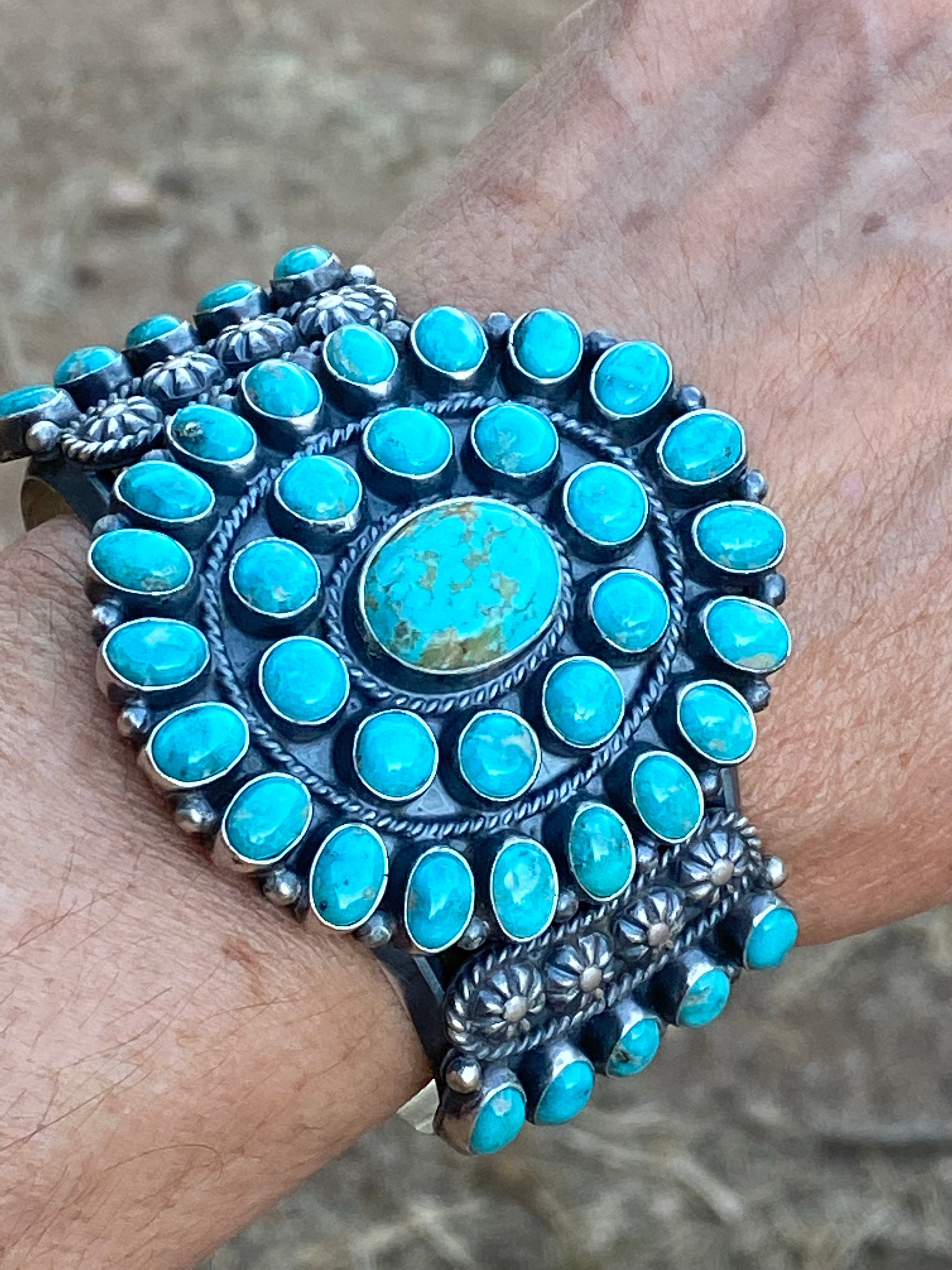 Vintage Navajo Turquoise & Sterling Cluster Cuff