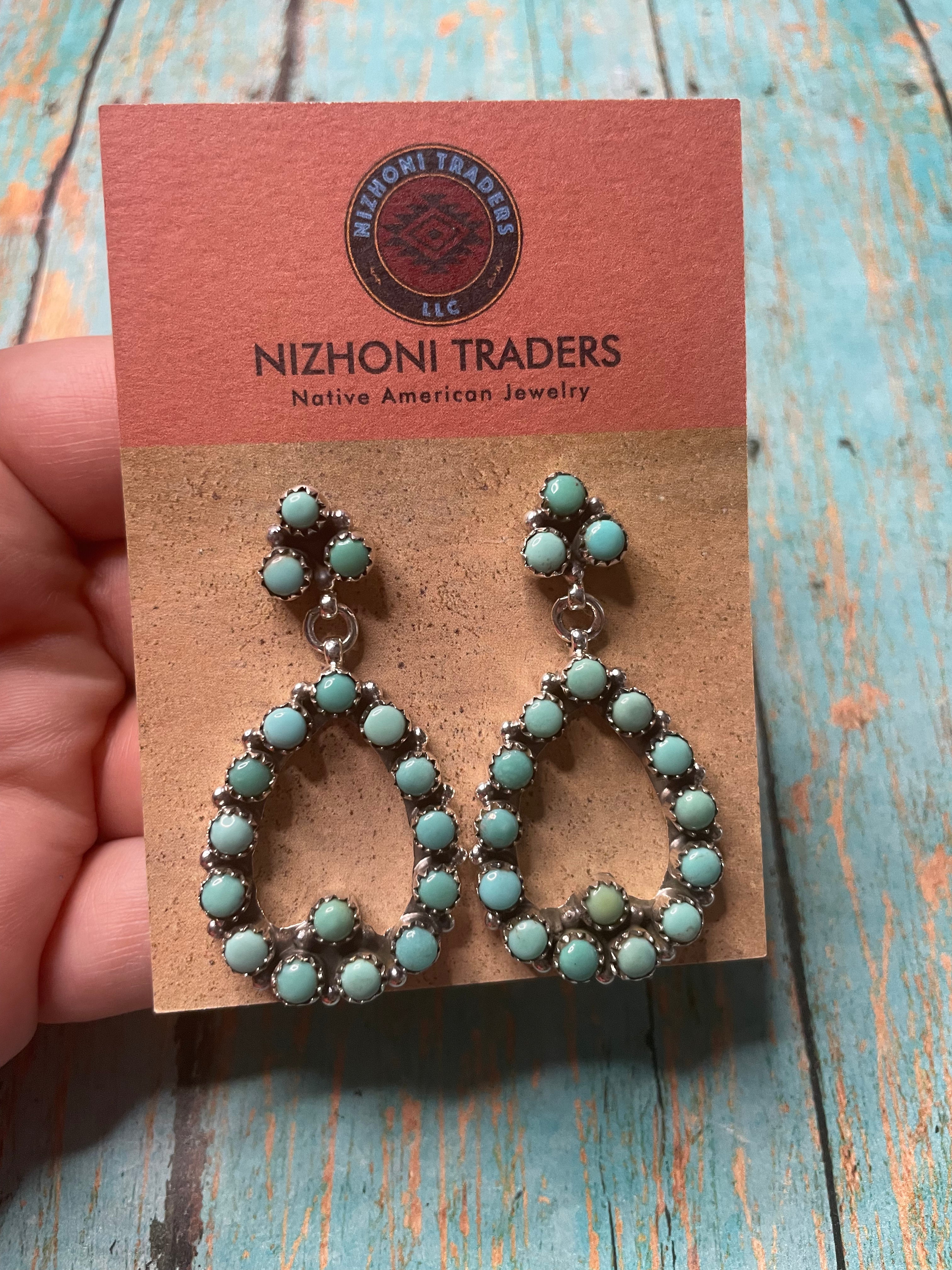 Handmade Turquoise And Sterling Silver Dangle Earrings Signed Nizhoni