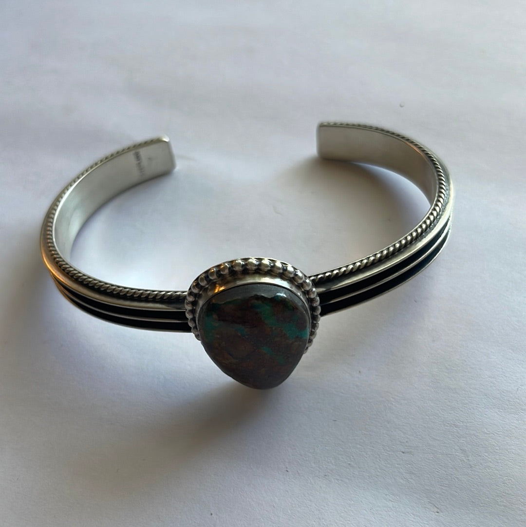 Navajo Turquoise And Sterling Silver Cuff Bracelet Signed