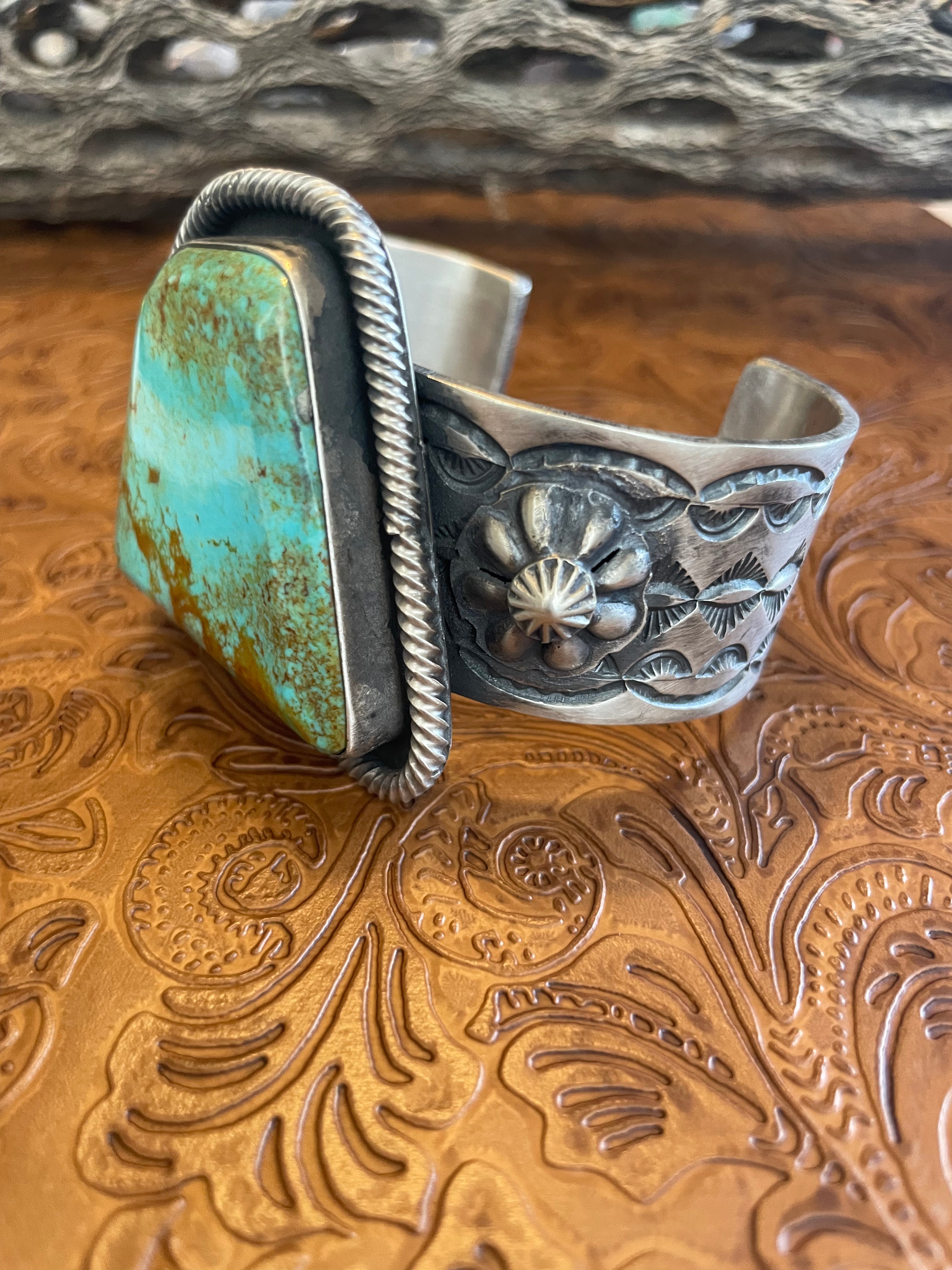 Navajo Royston Turquoise & Sterling Silver Cuff Bracelet Chimney Butte