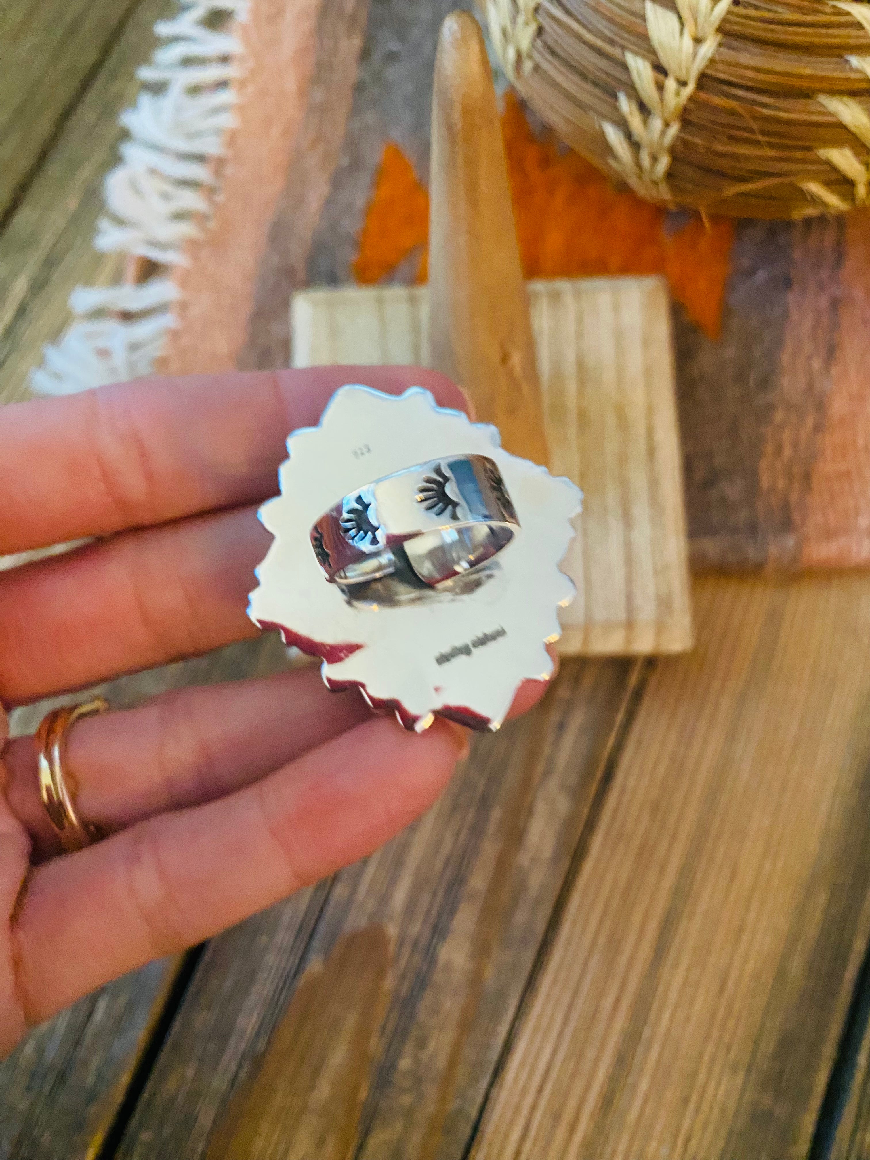 Handmade Sterling Silver, Orange Mojave & Opal Cluster Adjustable Ring