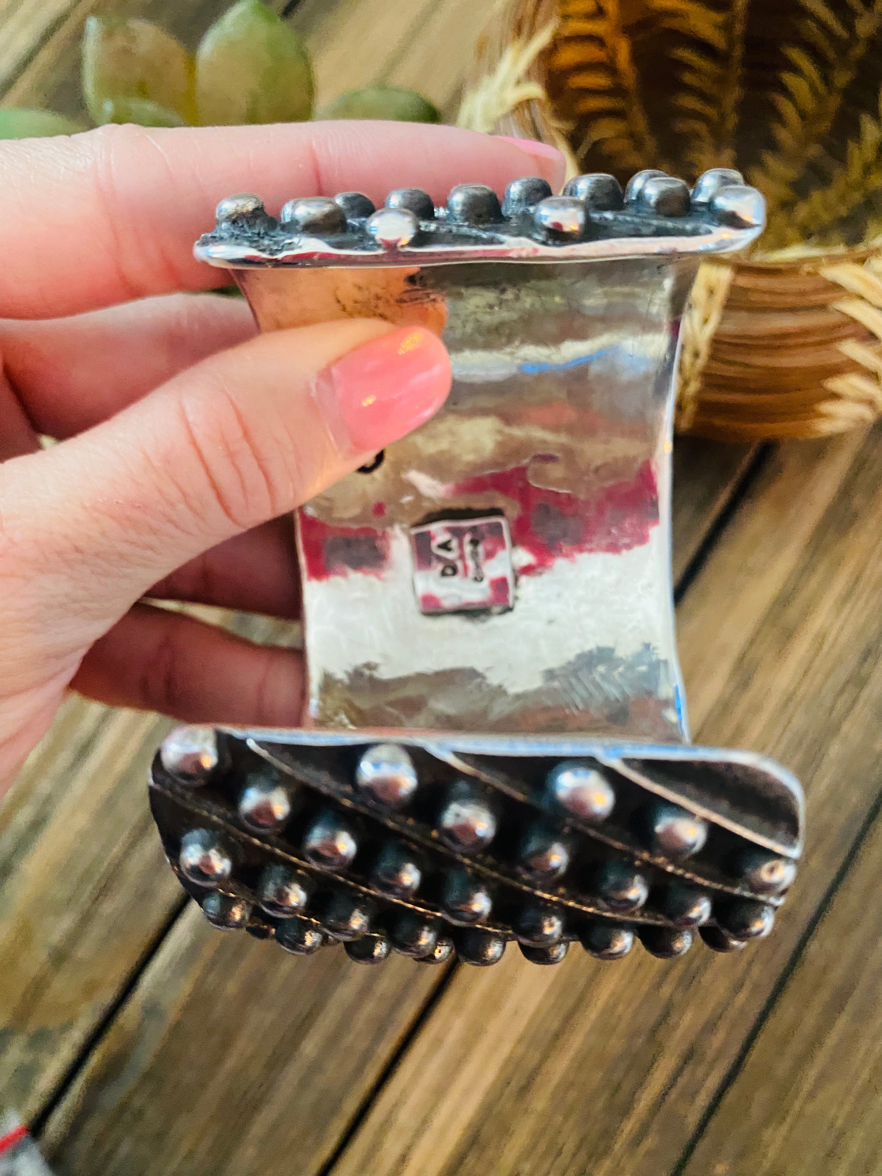 Navajo Hand Stamped Sterling Silver Dot Cuff Bracelet