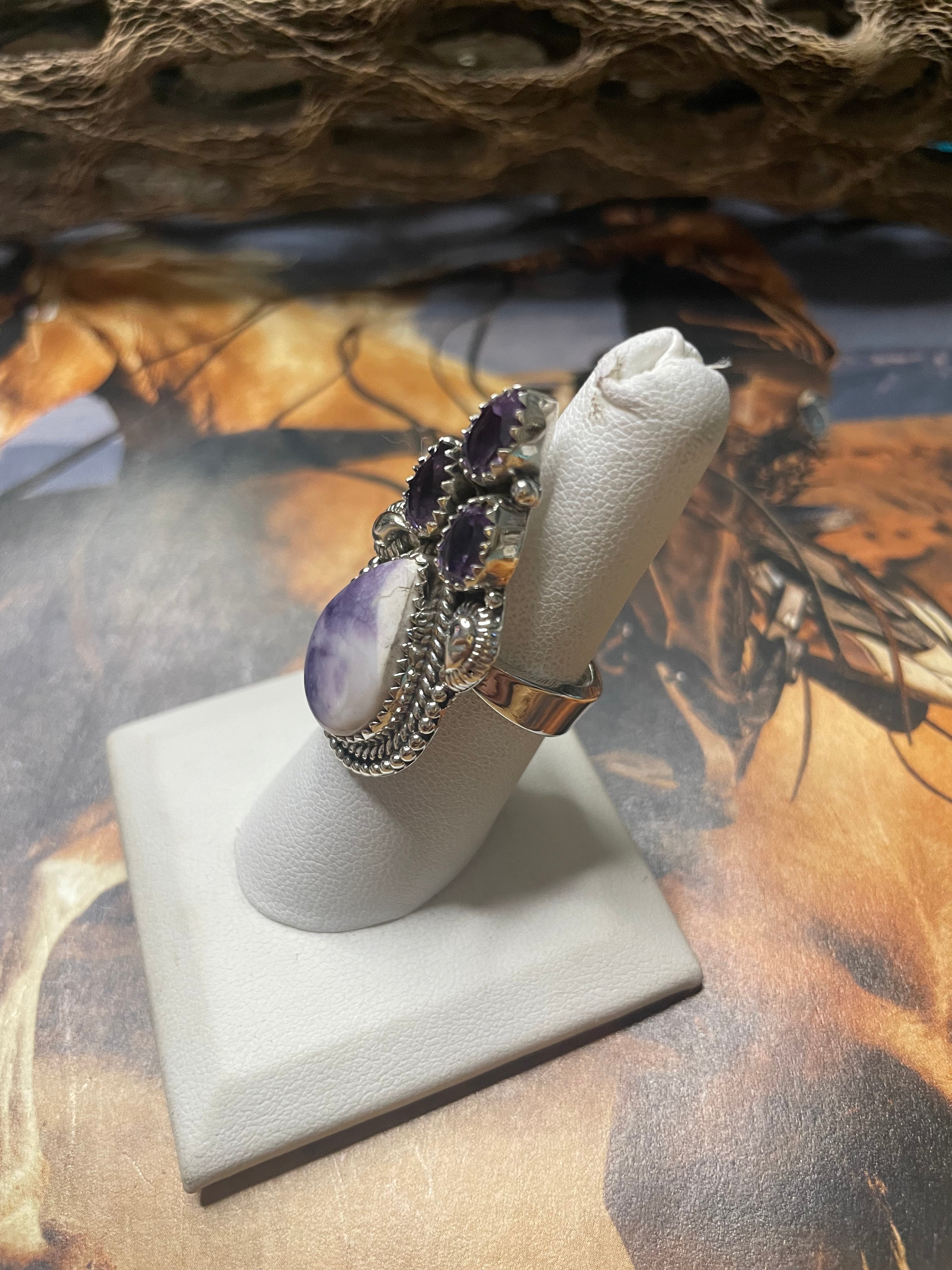 Handmade Morado Opal & Amethyst Adjustable Ring