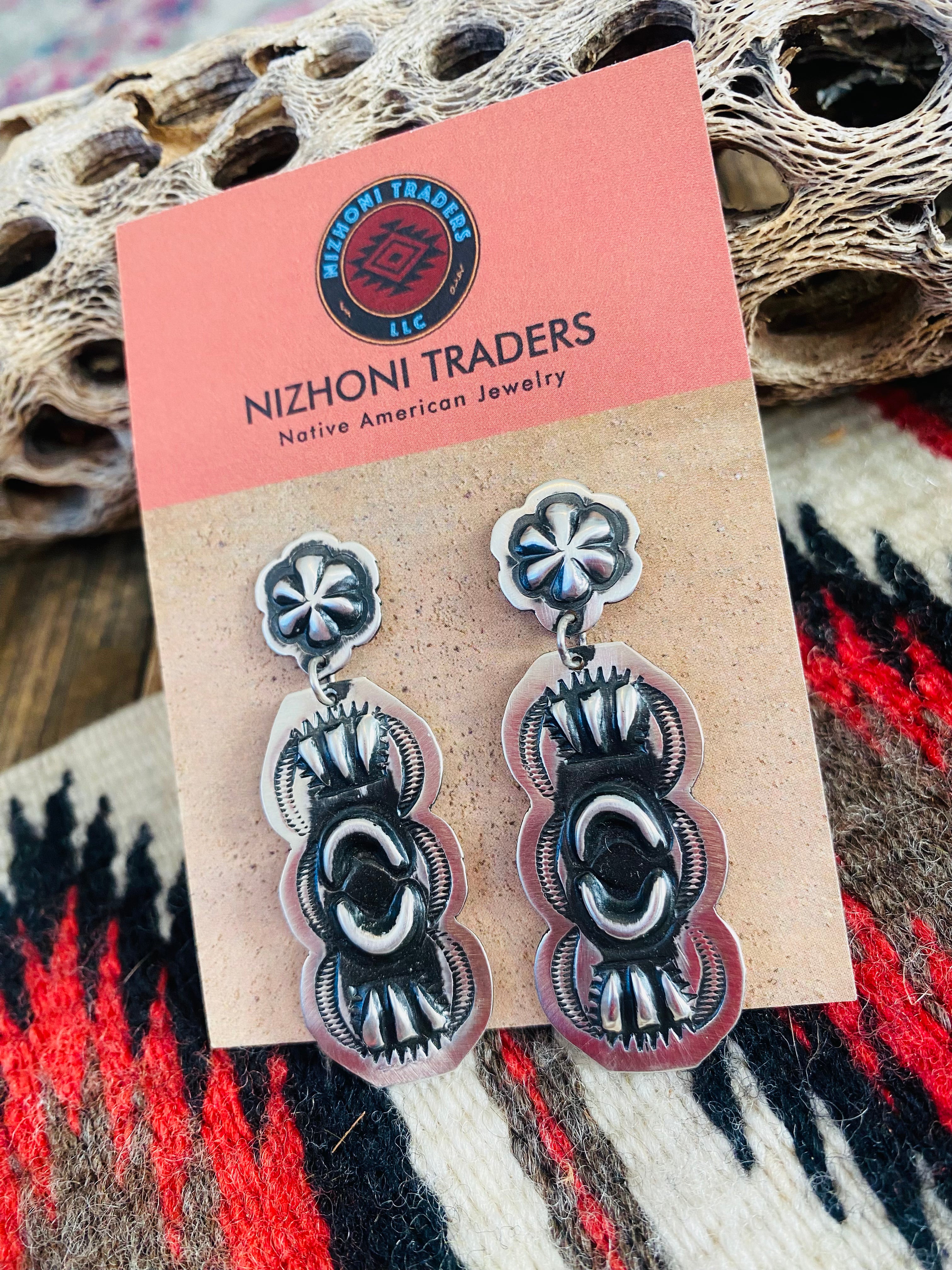 Navajo Sterling Silver Concho Dangle Earrings By Leander Tahe