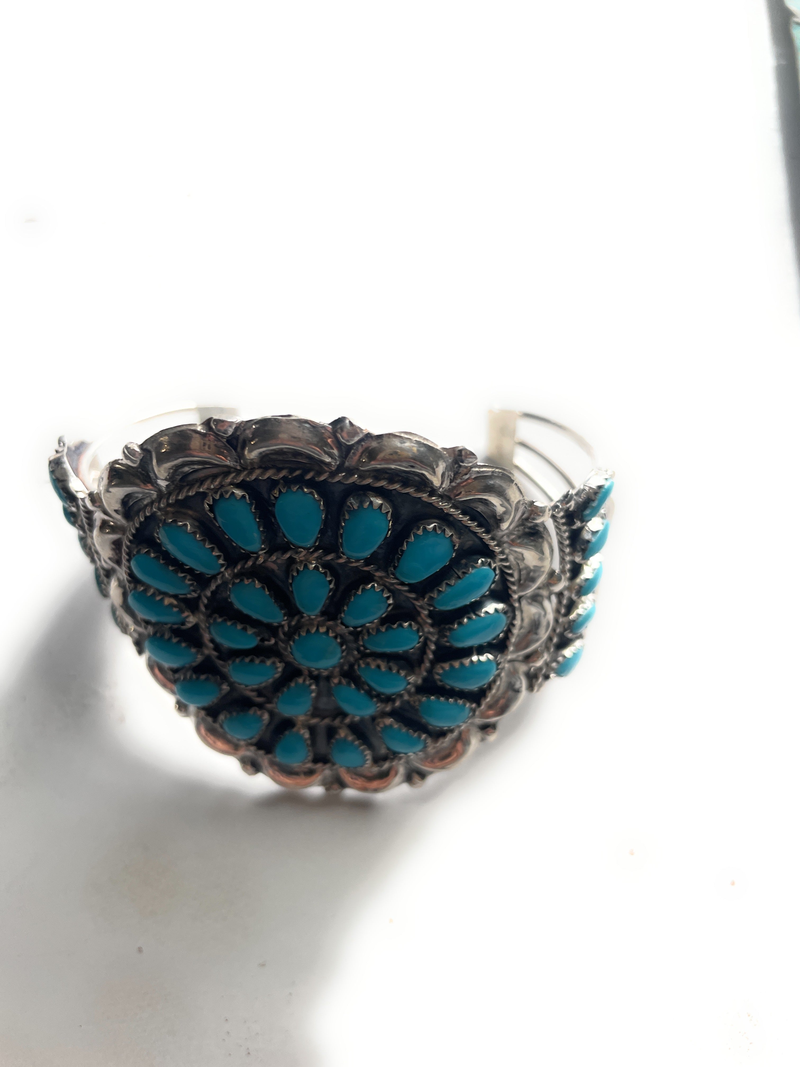 Navajo Sterling Silver & Turquoise Statement Cuff Bracelet Signed