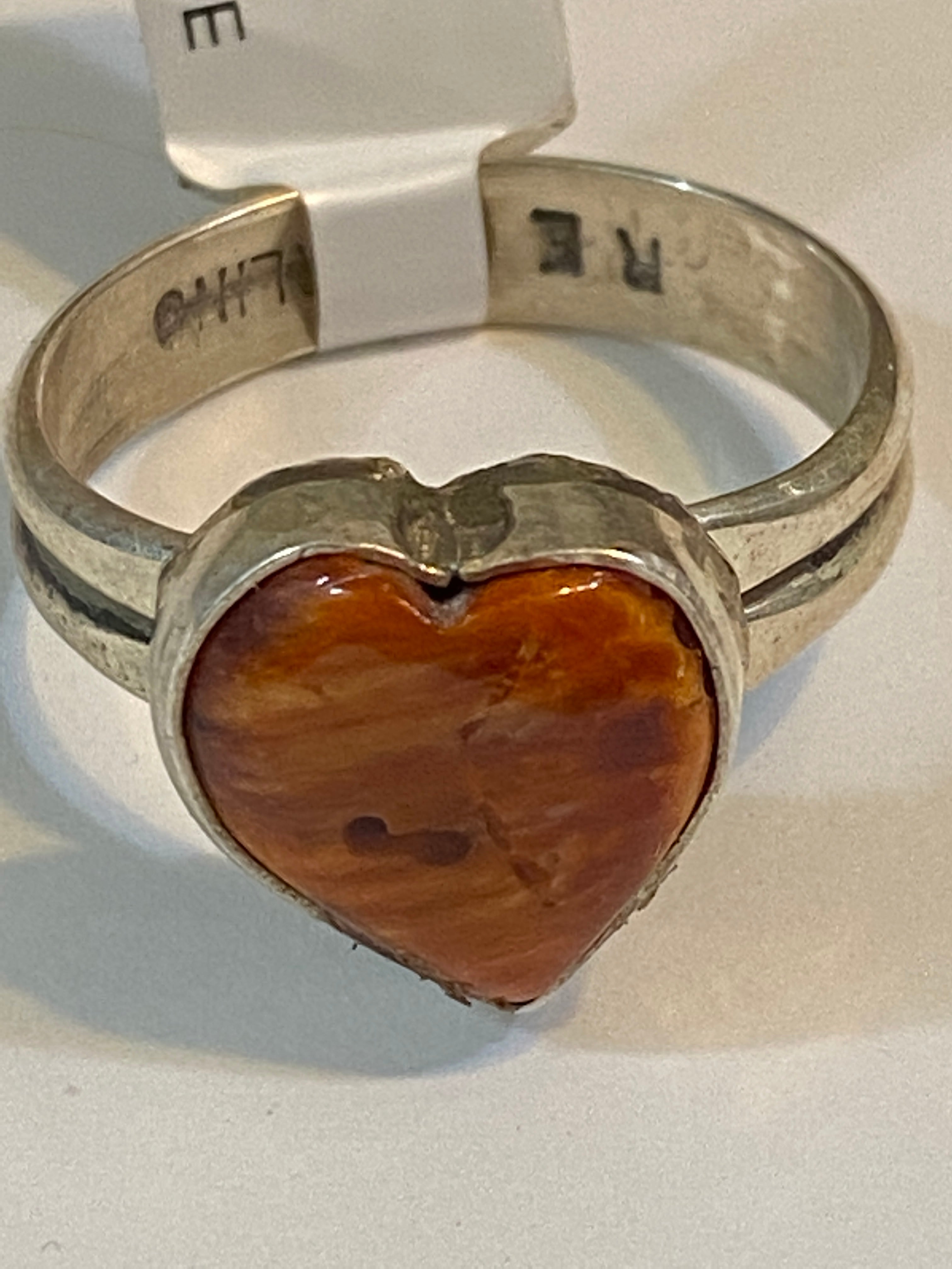 Navajo Orange Spiny Sterling Heart Ring 11