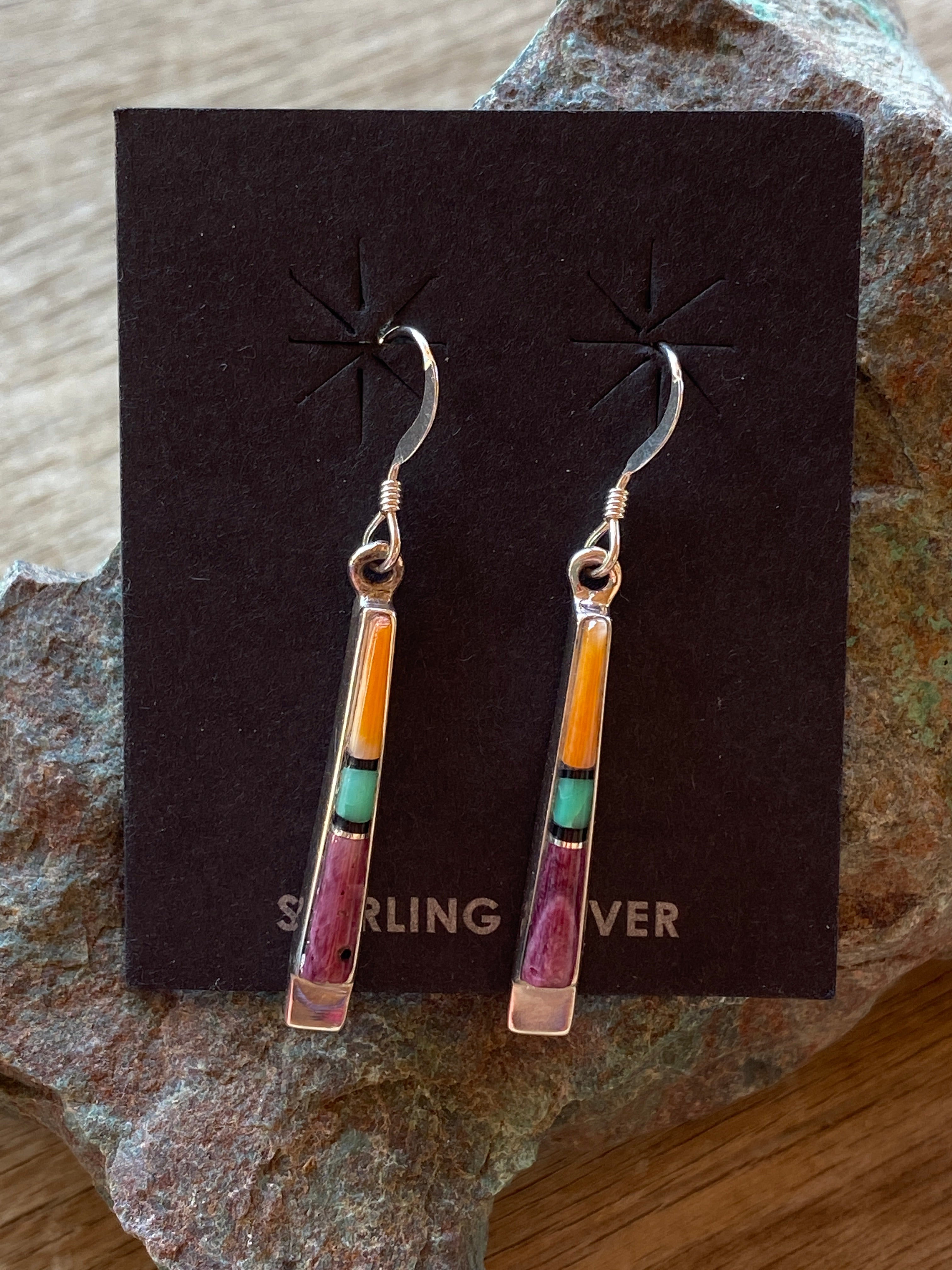 Navajo Turquoise Orange Spiny Dangle Straight Earrings