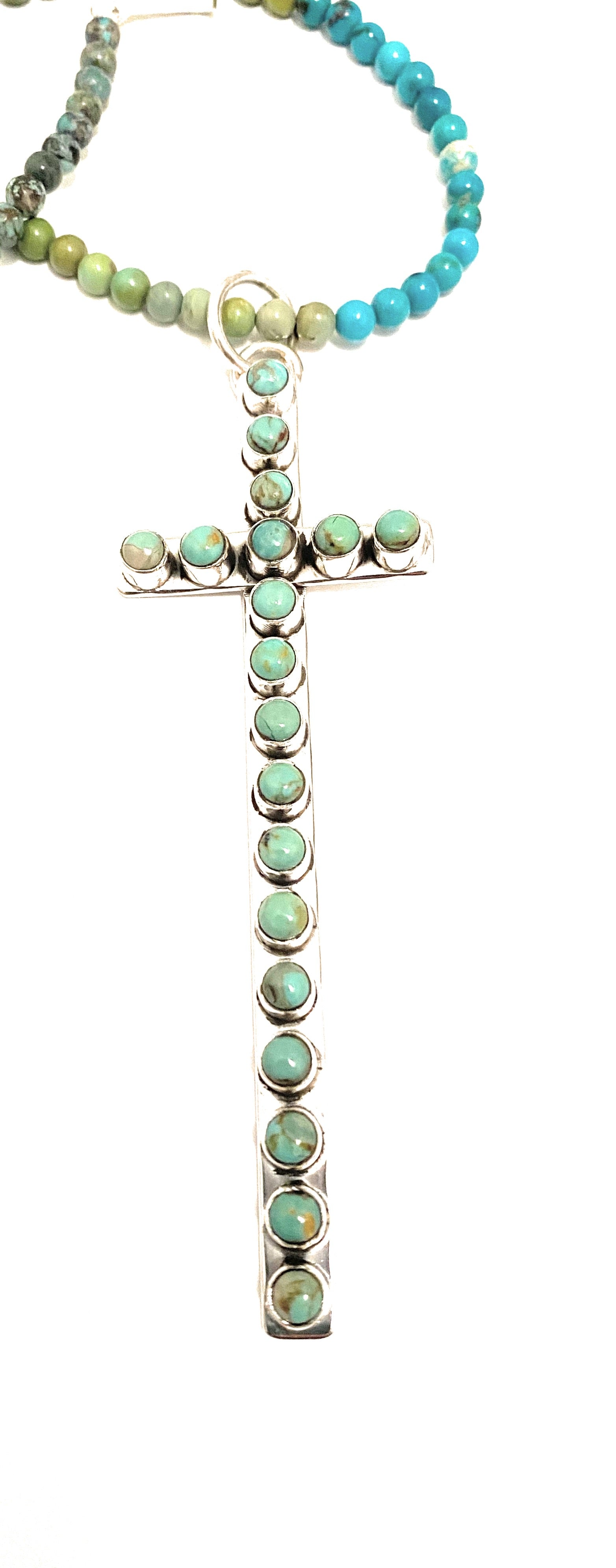 Handmade Royston Turquoise & Sterling Silver Cross Pendant