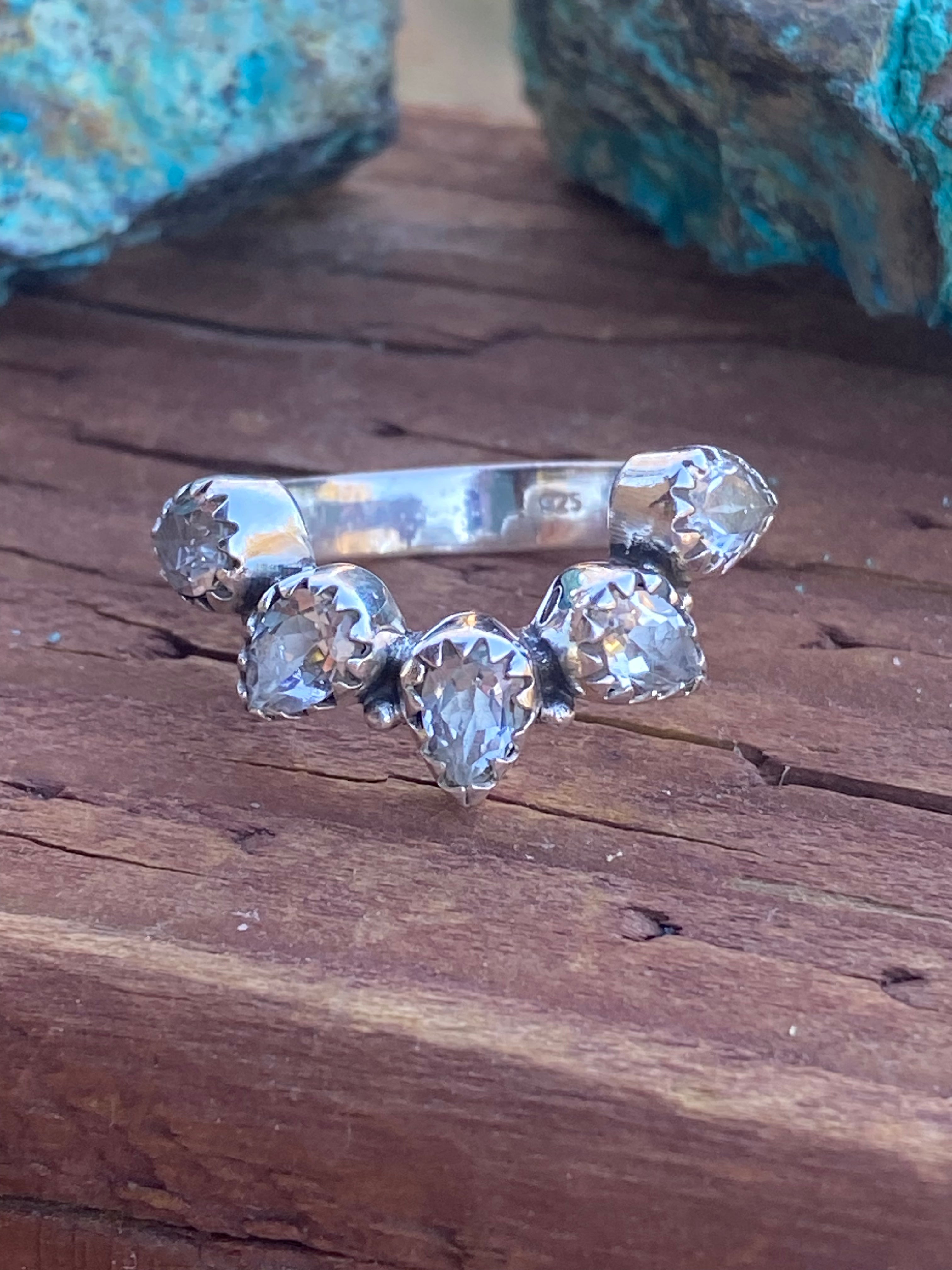 White Topaz & Sterling Silver Monarch Band