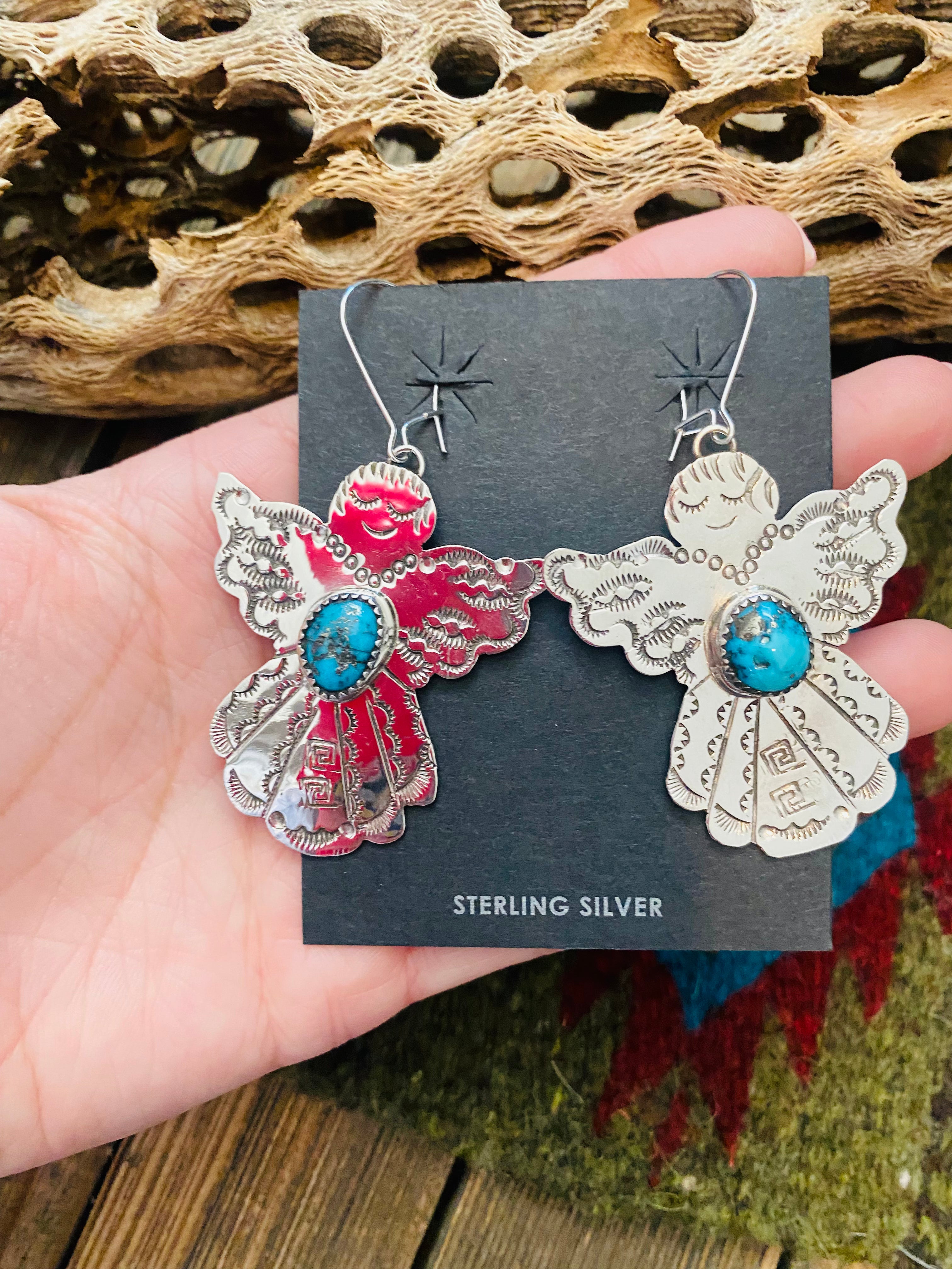 Navajo Turquoise & Sterling Silver Angel Dangle Earrings